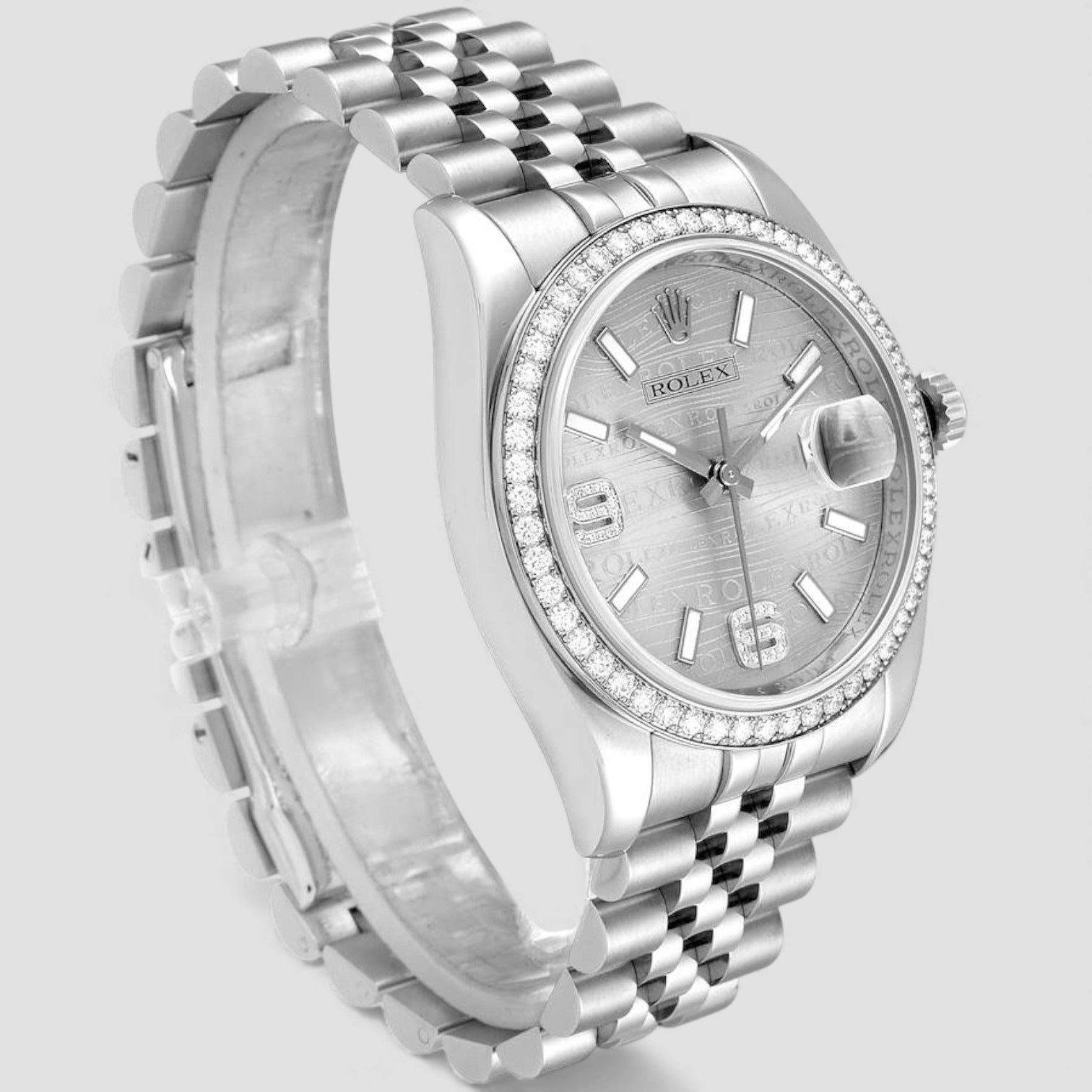Datejust 36 Silver Wave Diamond Dial Mens Watch