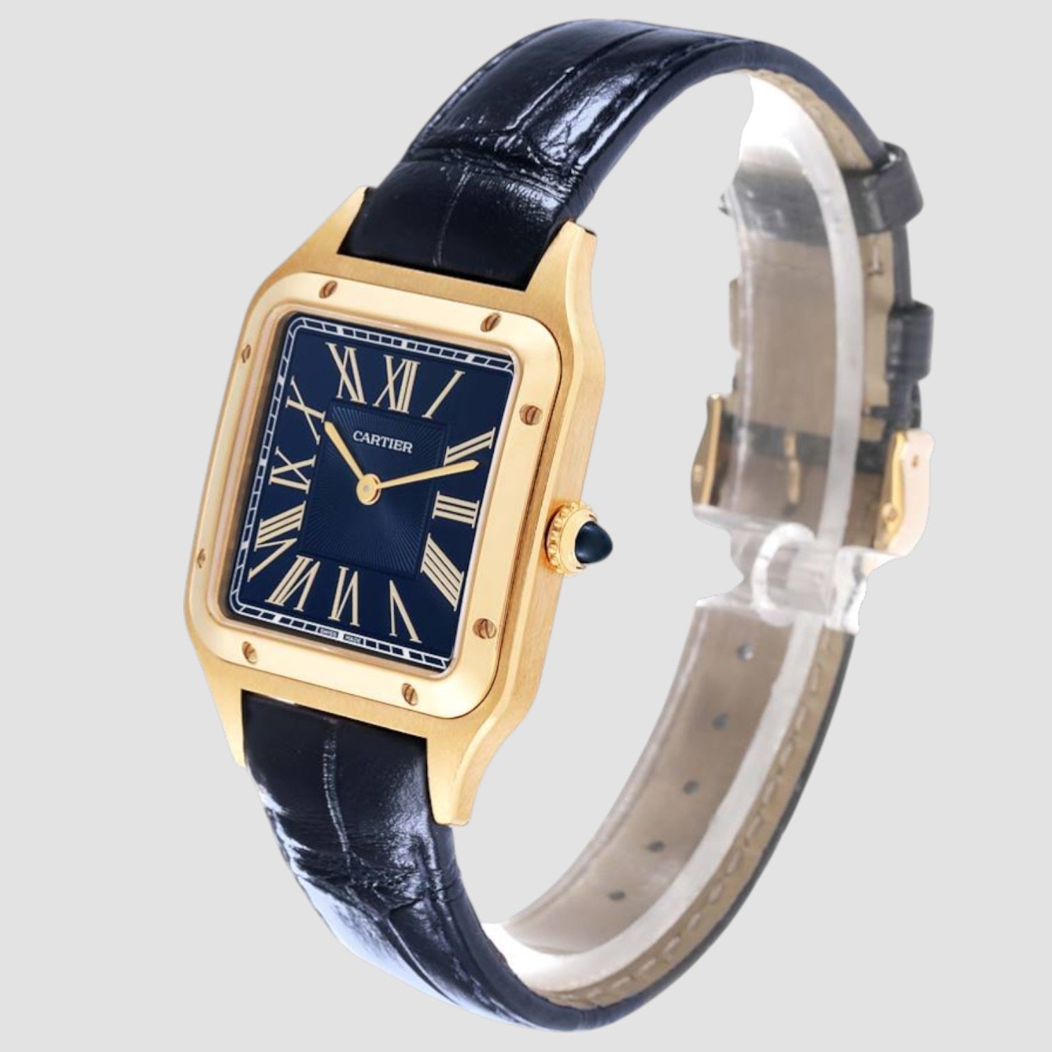 Santos Dumont Yellow Gold Blue Dial Mens Watch