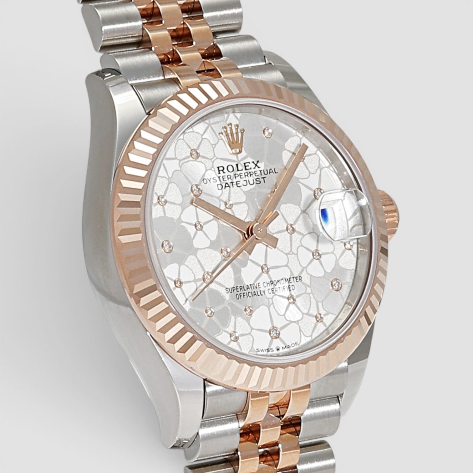 Datejust 31mm Steel & Everose Gold Silver Floral Motif Diamond Dial
