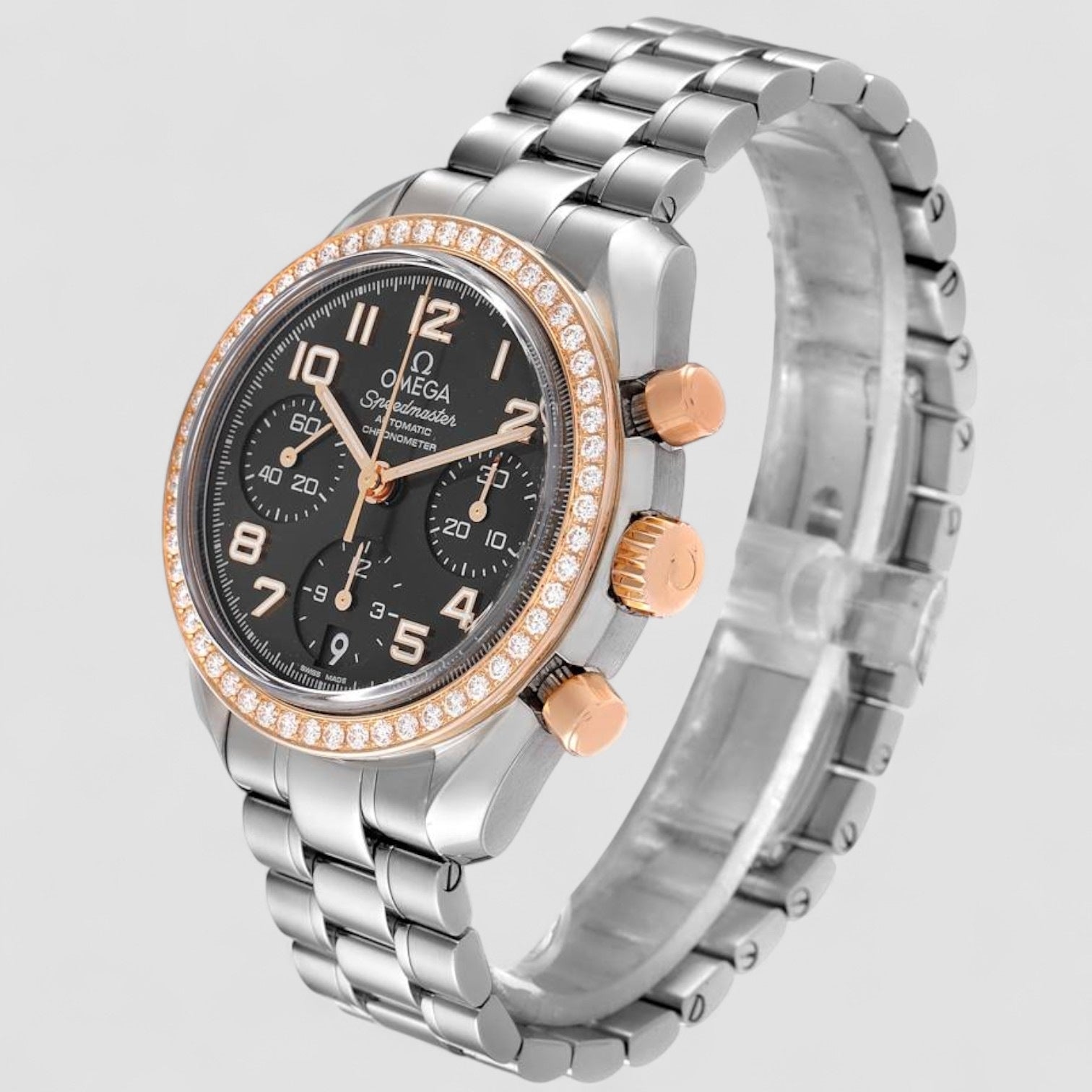 Speedmaster 38mm Steel Rose Gold Diamond Mens Watch