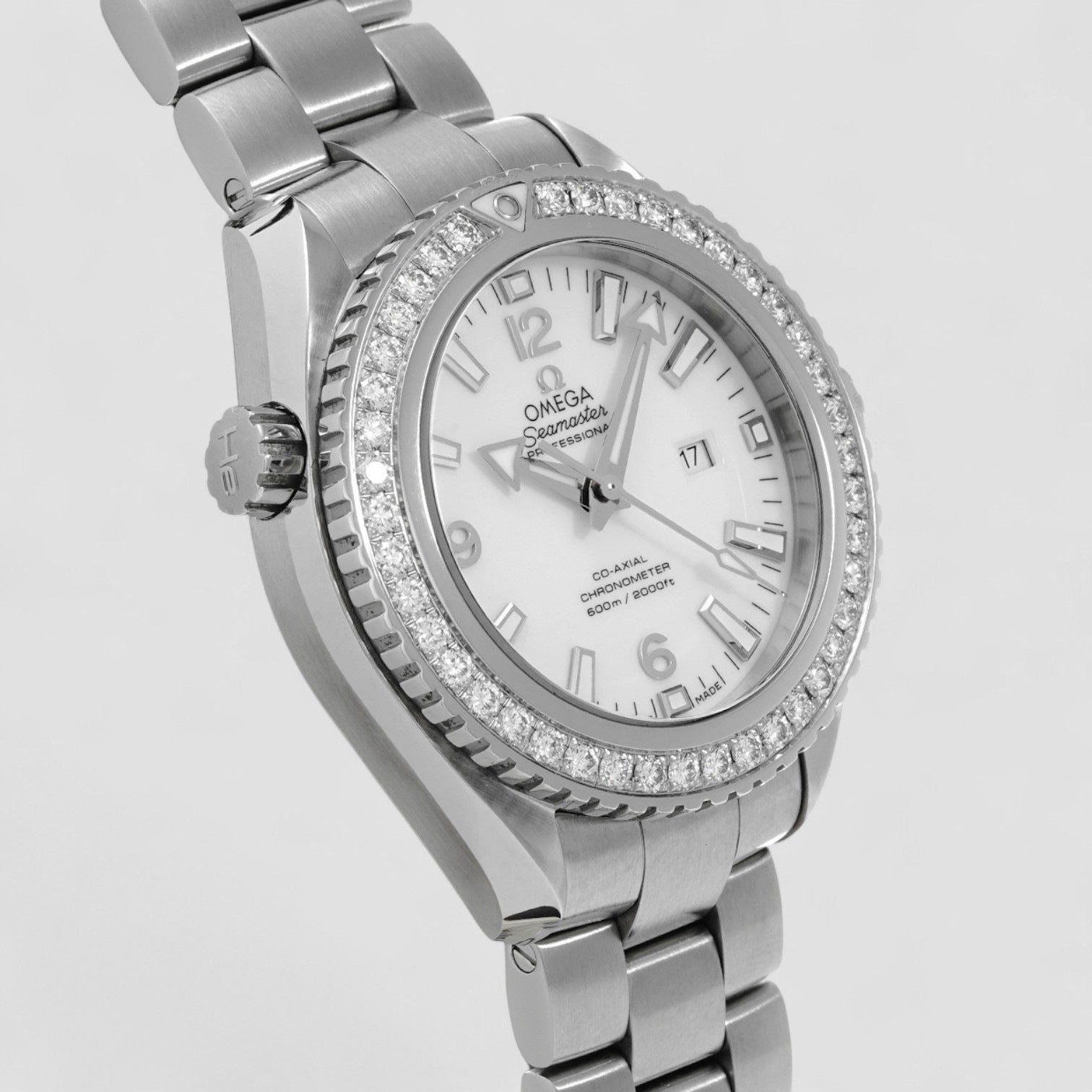 Seamaster Planet Ocean Automatic Diamond White Dial Stainless Steel Ladies 37.5mm Watch 23