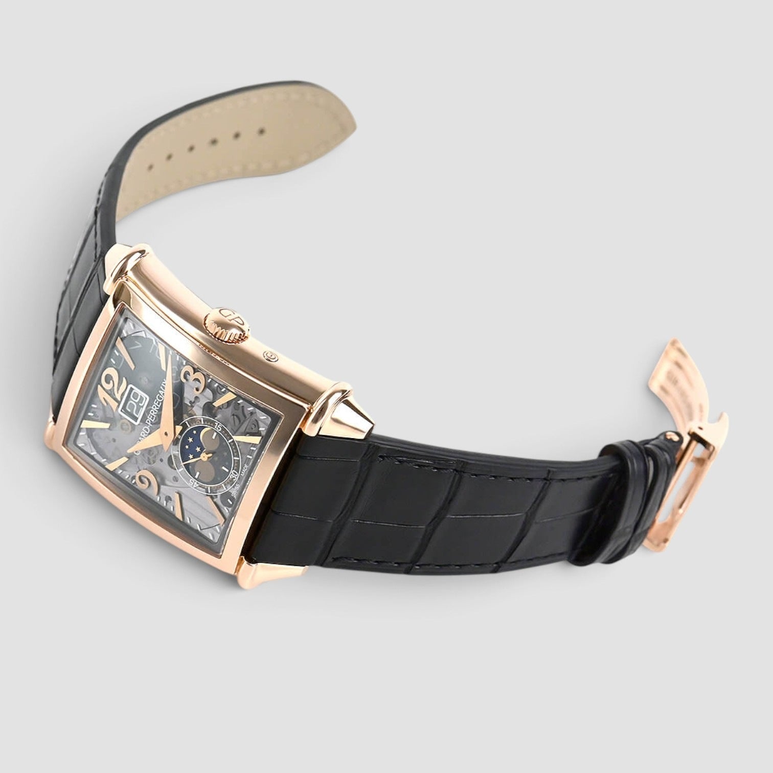 Vintage 1945 XXL 18K Rose Gold Skeleton Dial Moon Phase