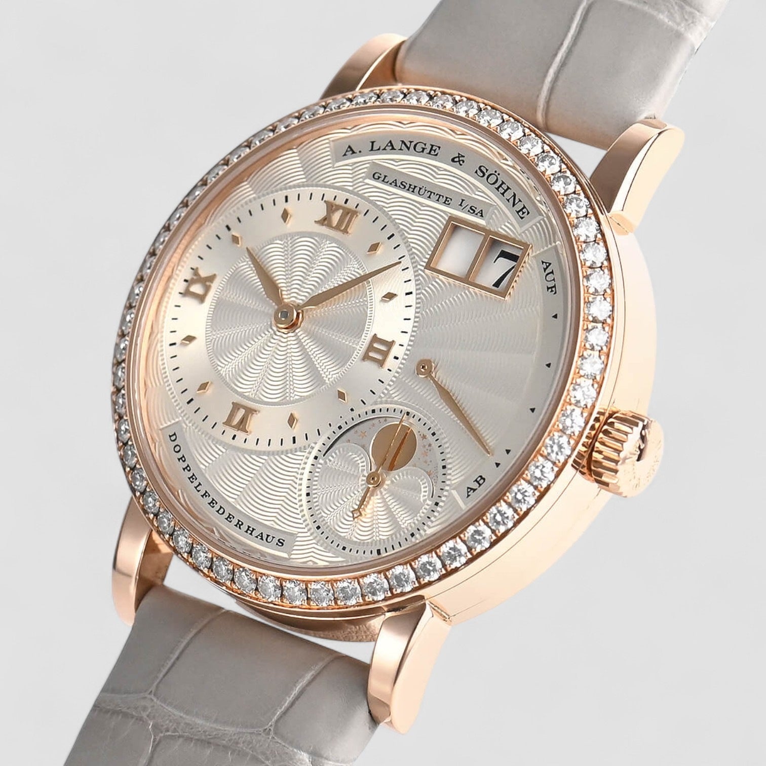 Little Lange 1 Moon Phase Pink Rose Gold Diamond Bezel 36.8mm