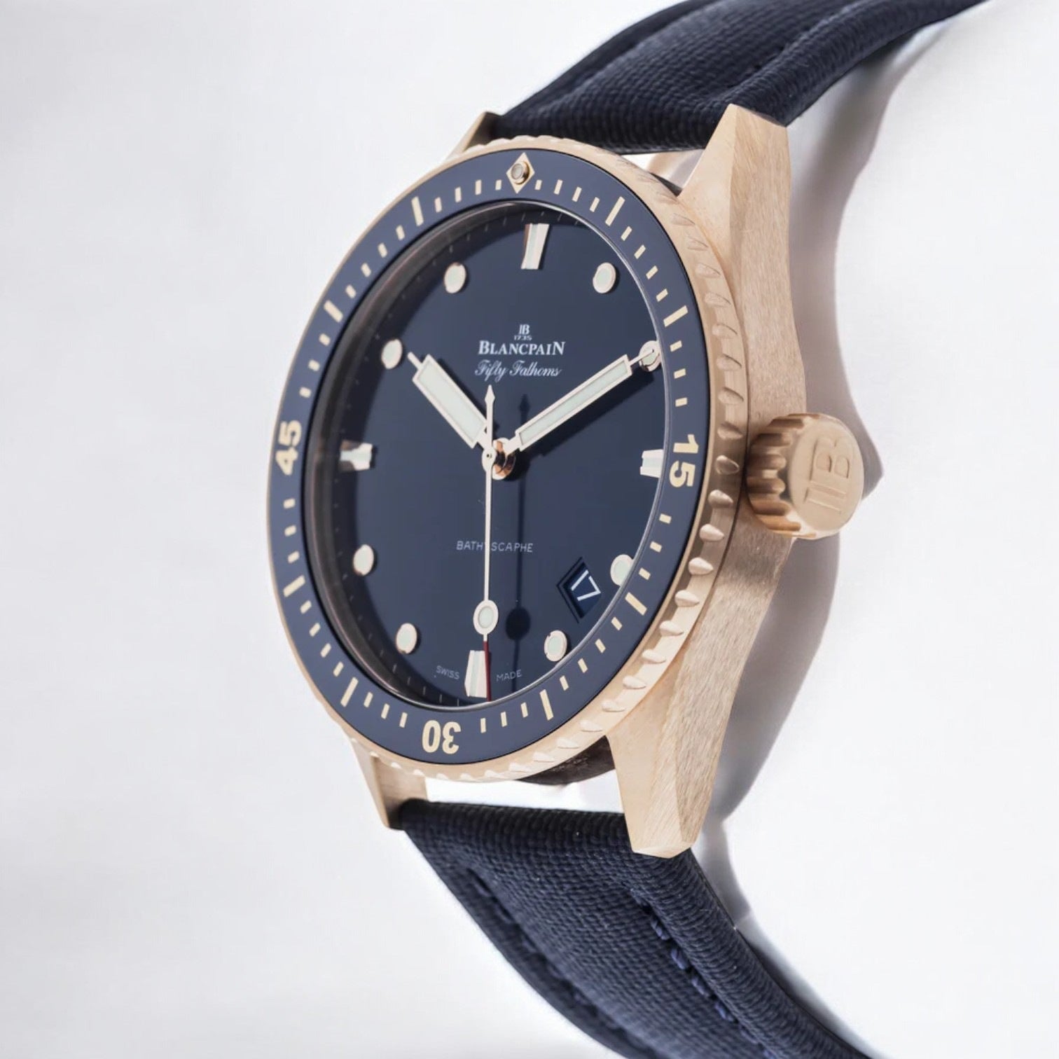 Fifty Fathoms Bathyscaphe 18k Rose Gold Blue Dial