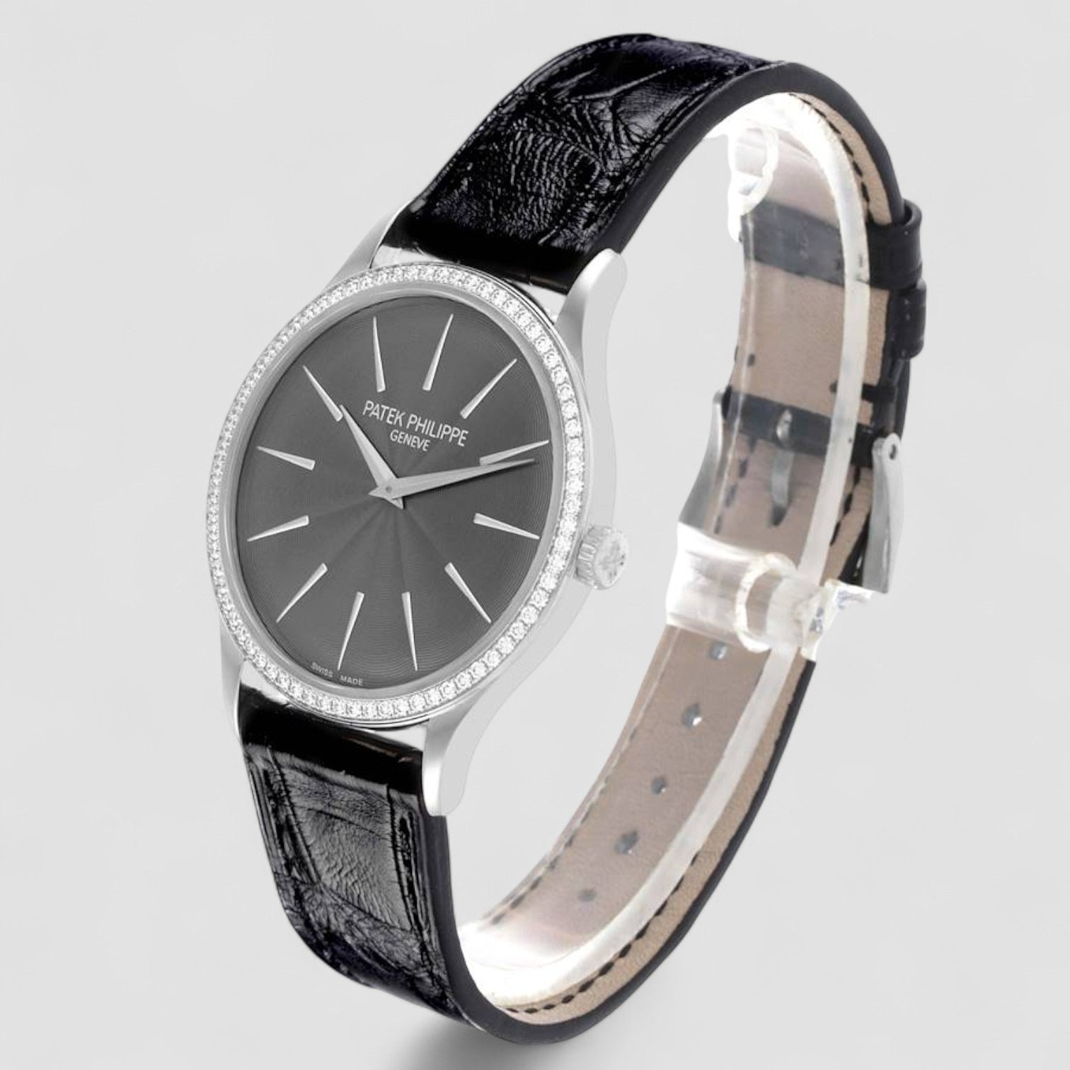 Calatrava White Gold Gray Dial Diamond Ladies Watch