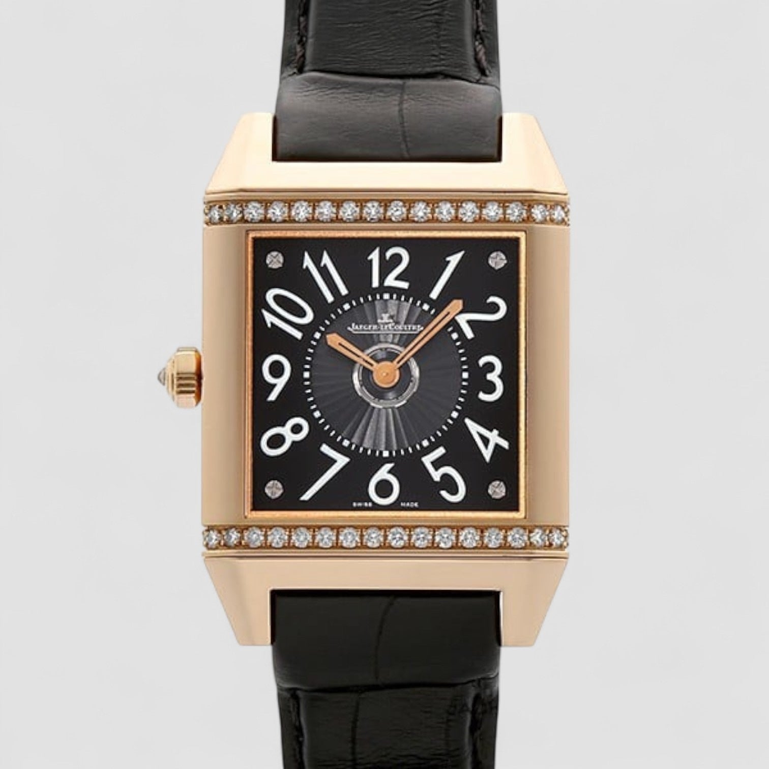Reverso Squadra Lady Duetto Silvered guilloche/ Black Dial Ladies Watch