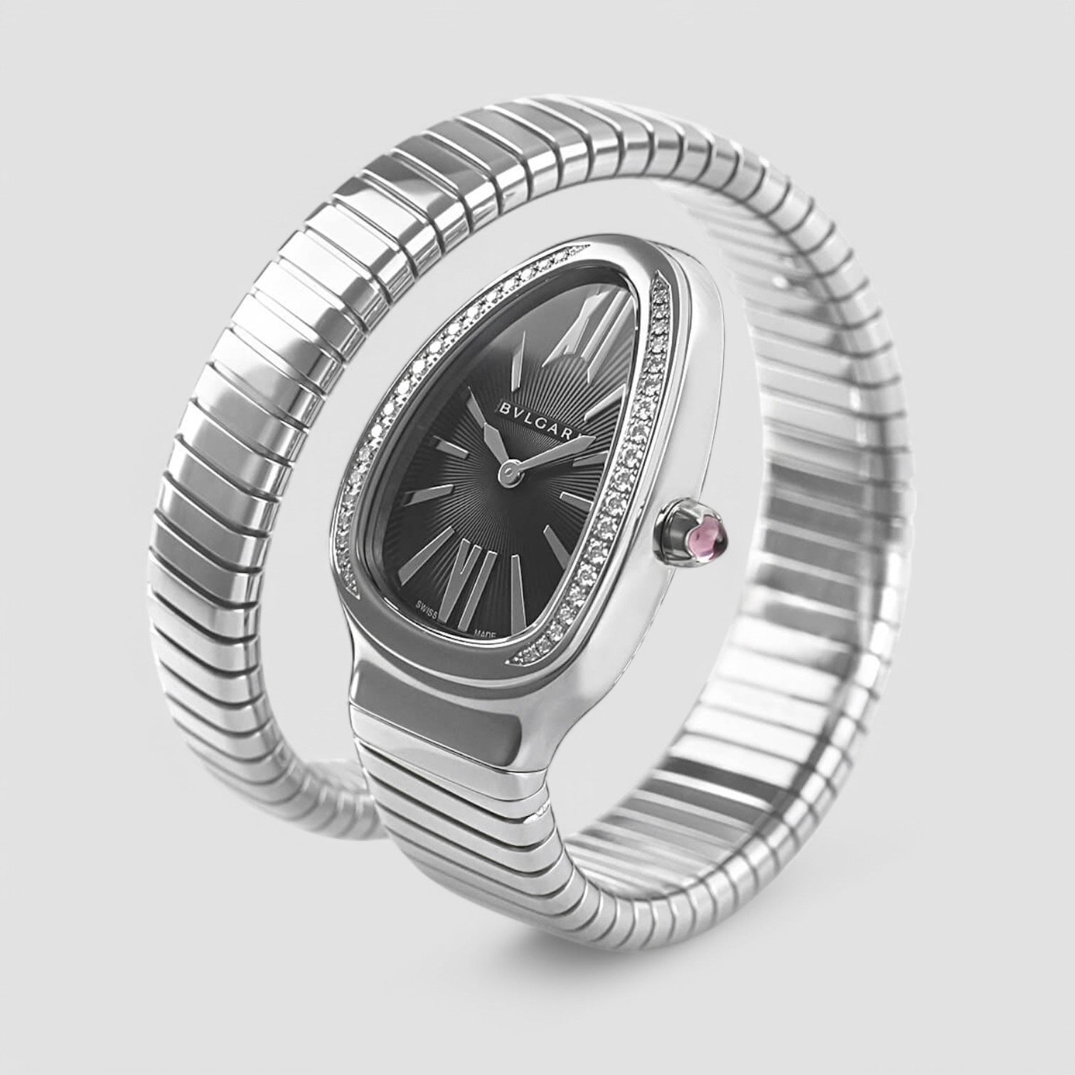 Serpenti Tubogas 35mm Black Dial Diamond Ladies Watch