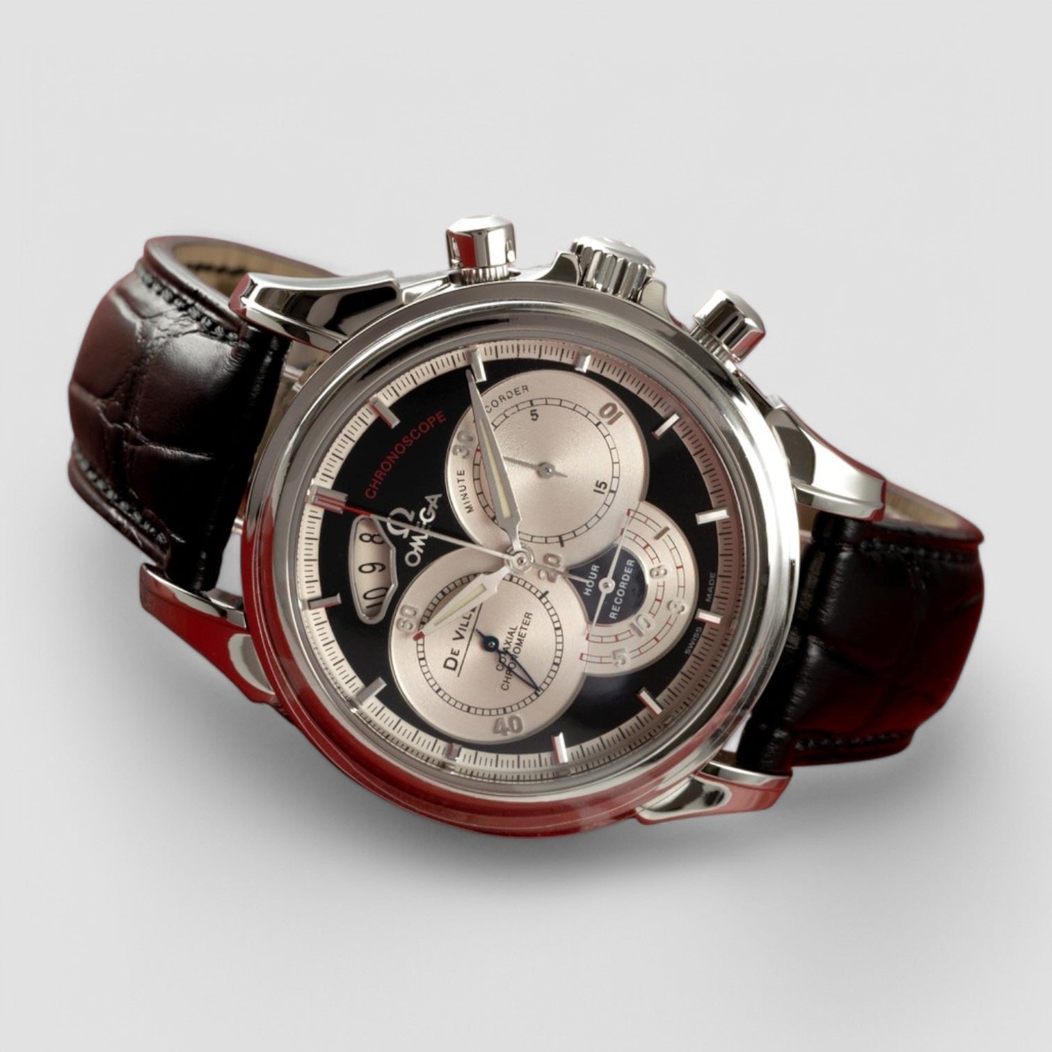 De Ville Co-Axial Chronograph Black Dial SS Description