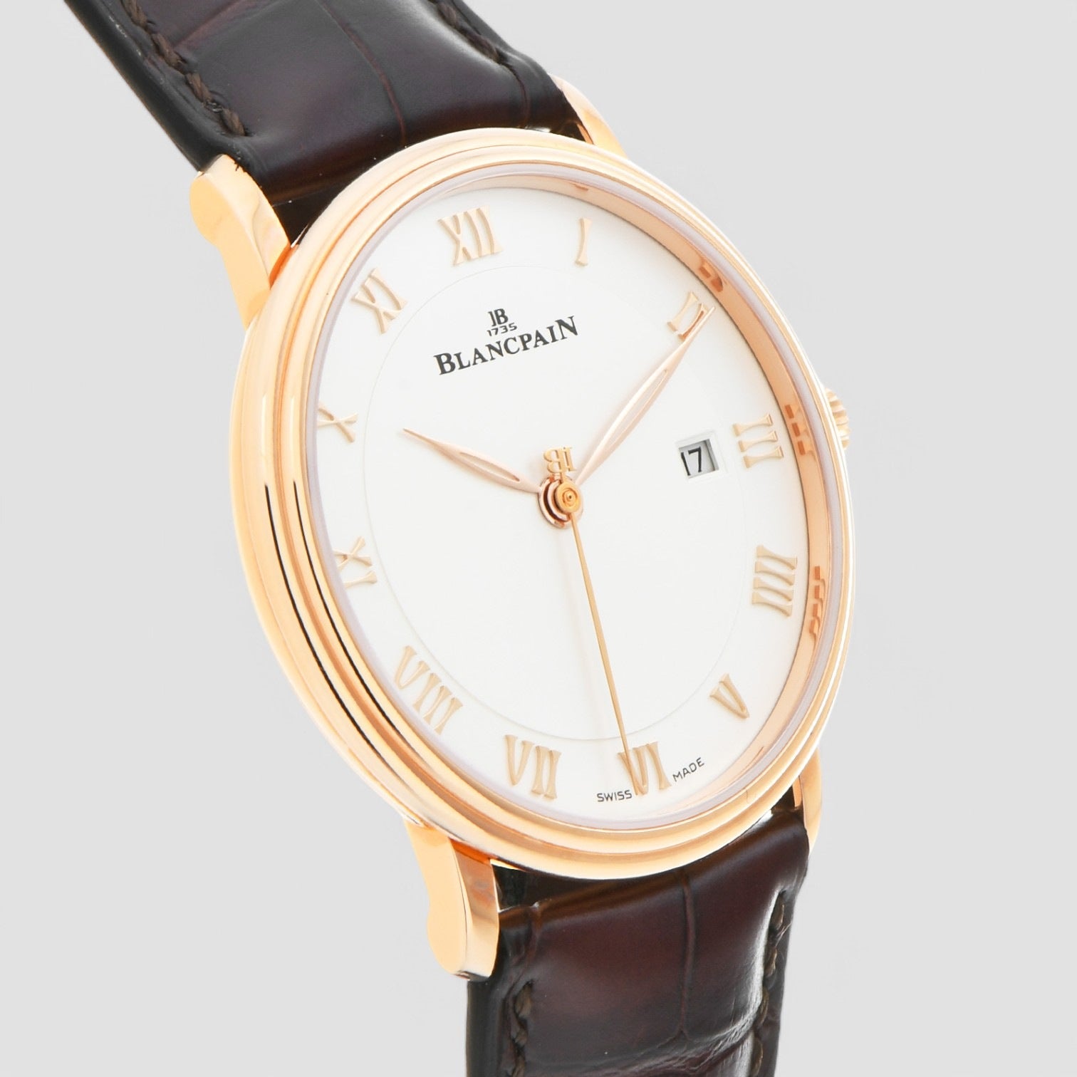 Villeret White Dial 18kt Rose Gold Brown Leather Men's Watch
