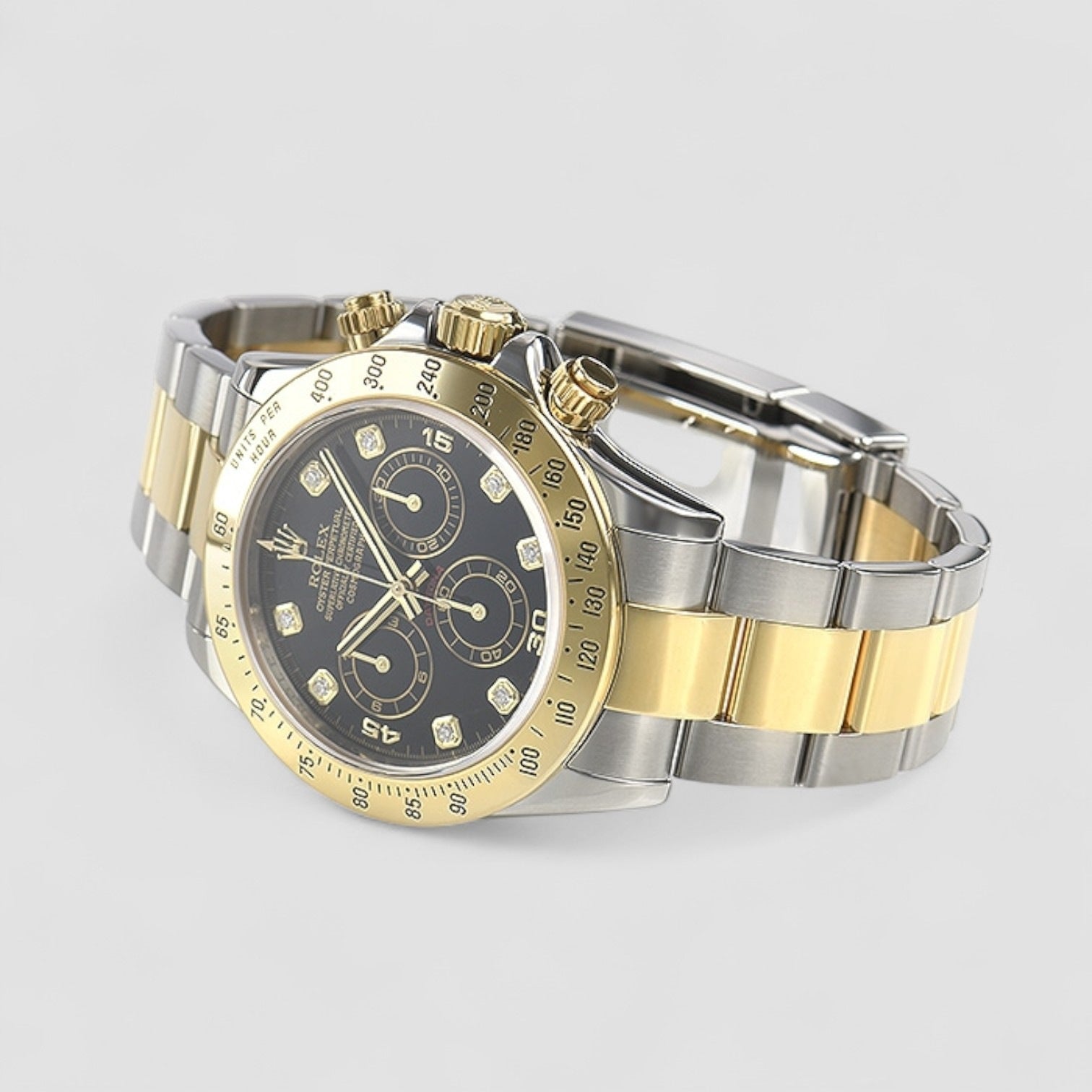 Daytona Steel Yellow Gold Black Diamond Dial Mens Watch