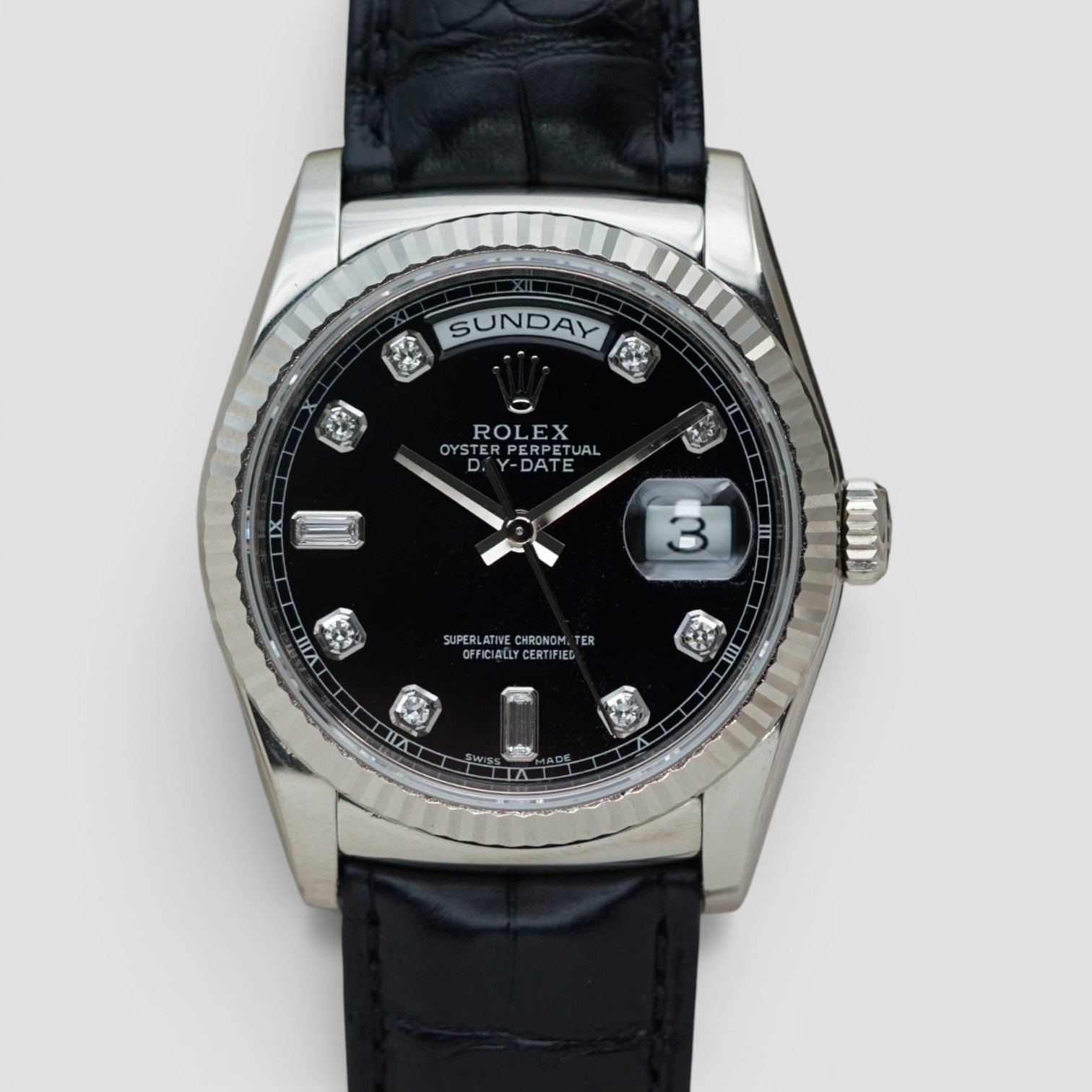 Day Date Black Diamond Dial 18k White Gold