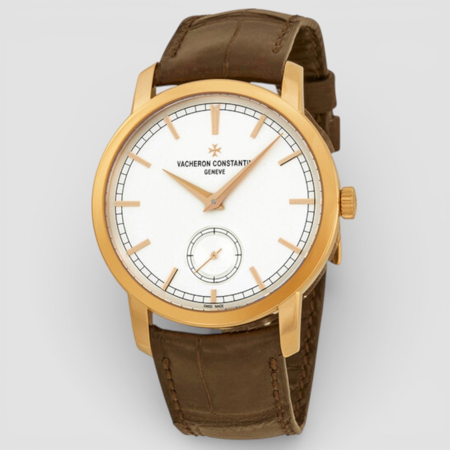 Traditionnelle Manual Wind Silver Dial Brown Leather Men's Watch