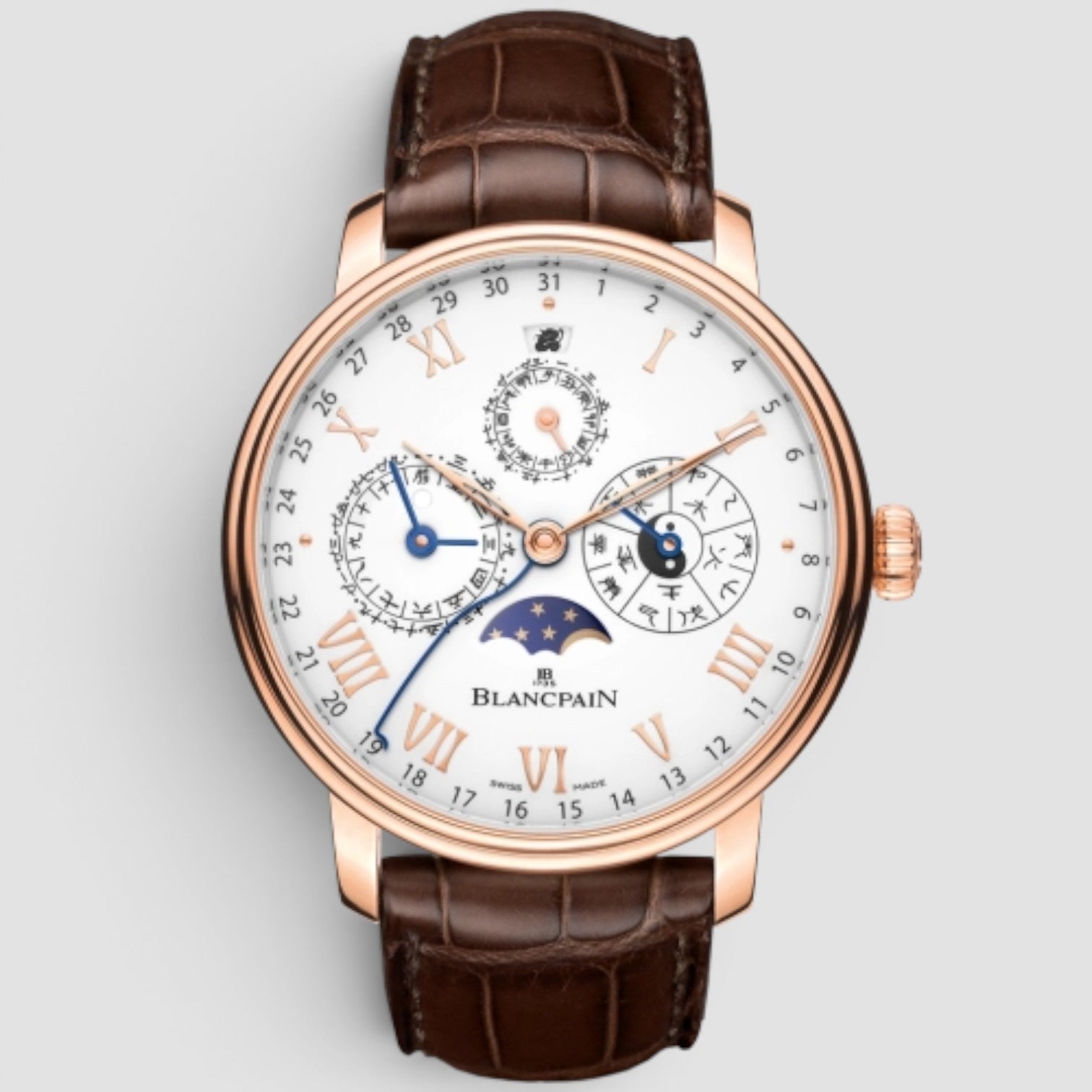 Villeret Traditional Chinese Calendar 45mm Rose Gold White Enamel Dial