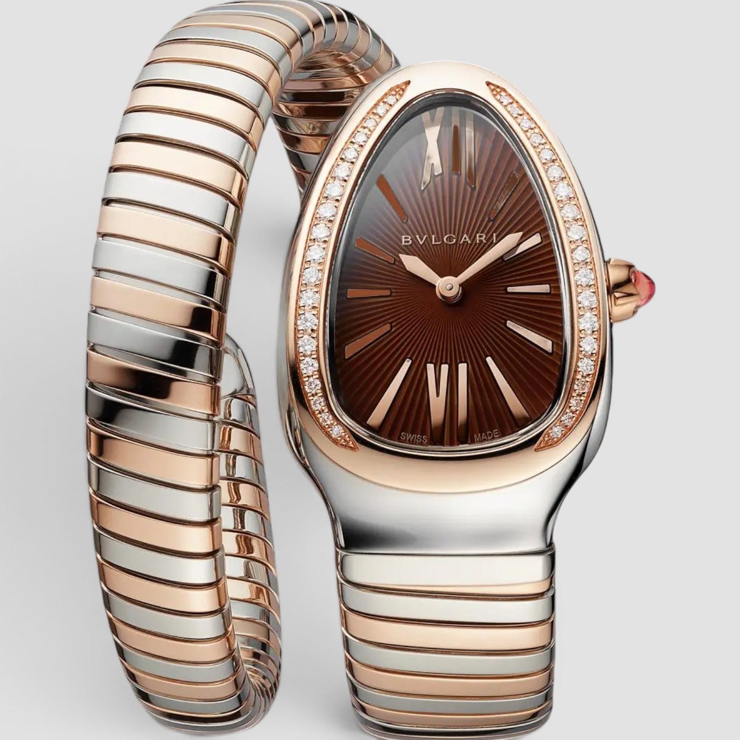 Brown Dial Diamond Bezel Serpenti Tubogas Quartz