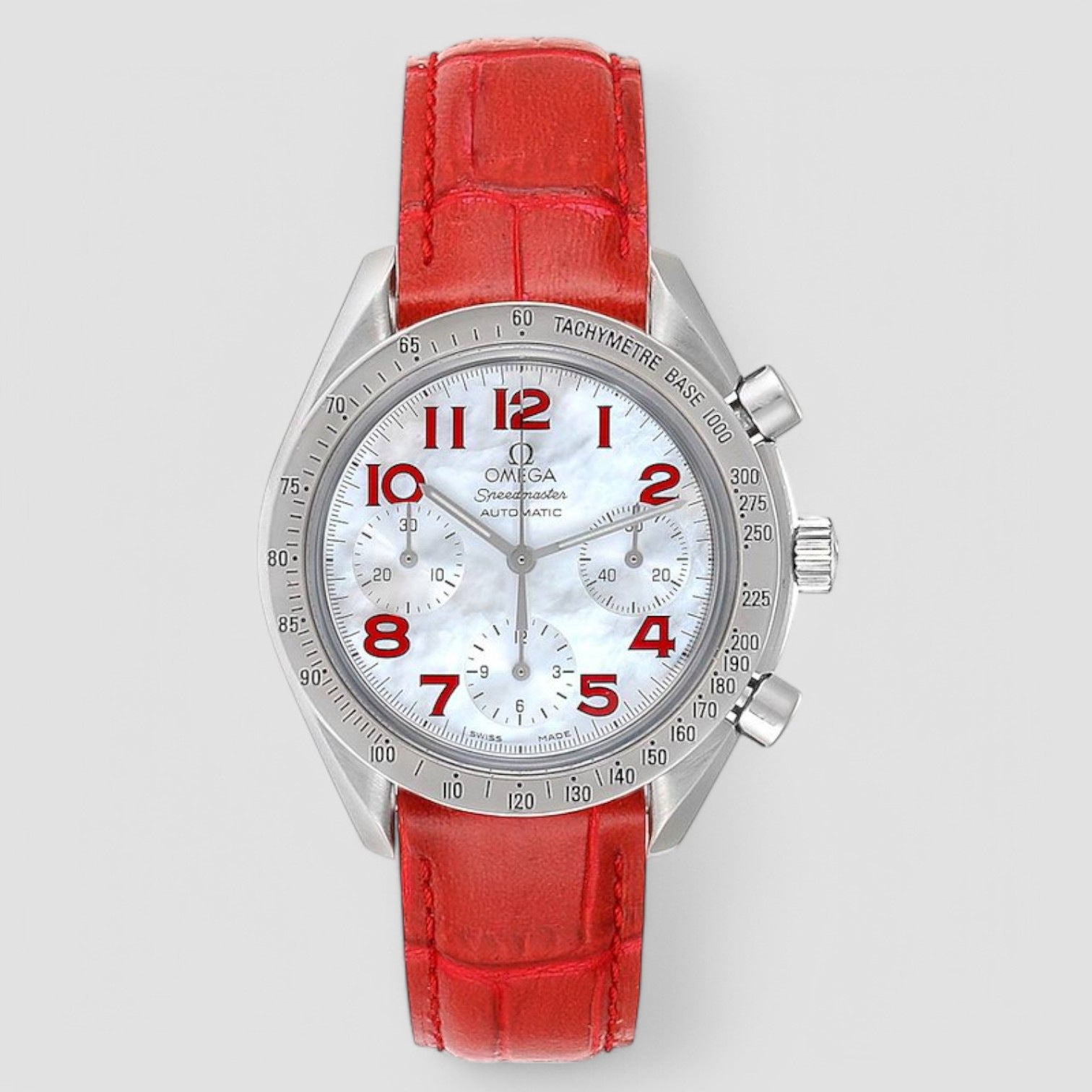 Speedmaster Mother of Pearl Red Strap Ladies Watch