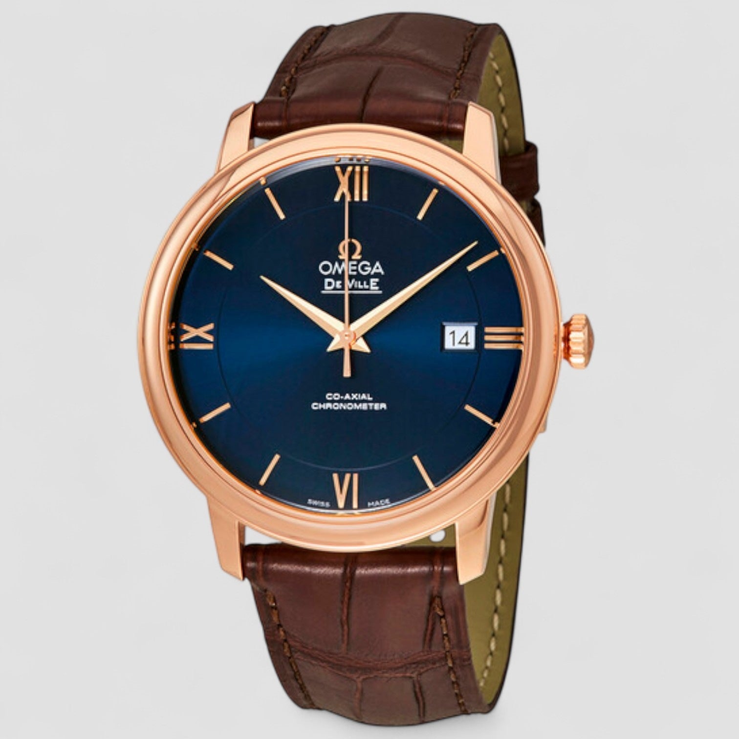 De Ville Prestige Blue Dial Automatic Men's Leather Watch