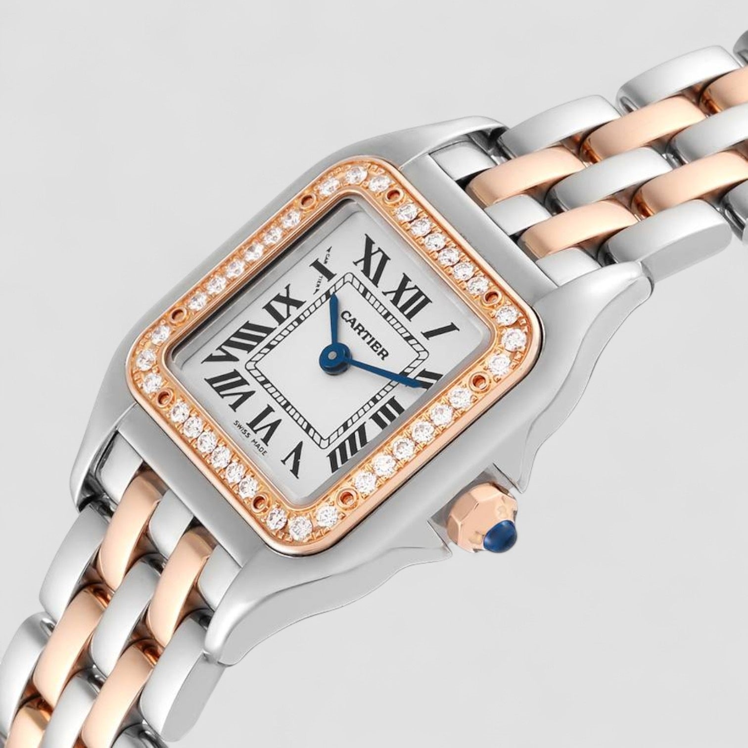 Panthere Small Model Silver Dial Steel and 18kt Rose Gold Ladies Watch