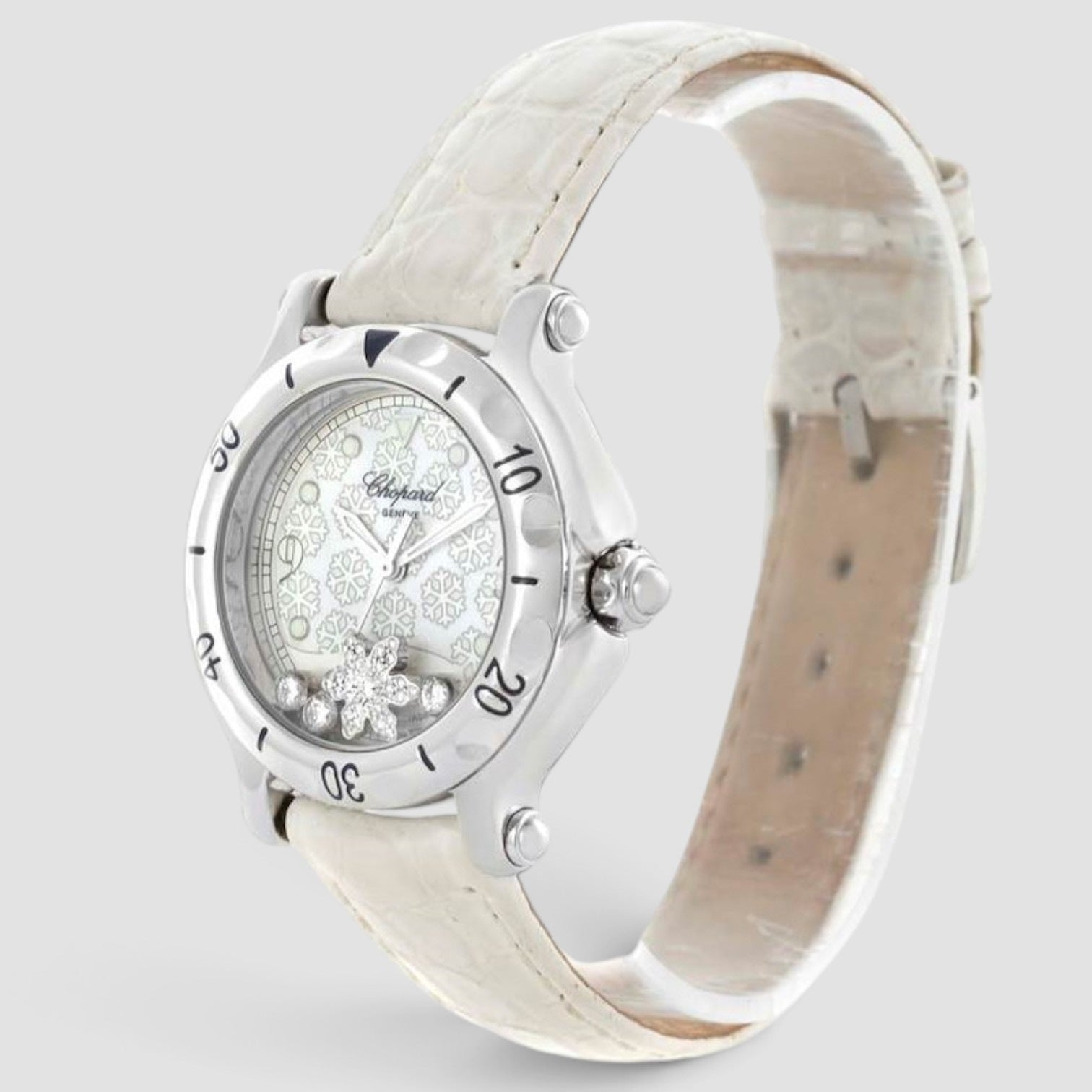 Happy Sport Snowflake Floating Diamond 32mm Stainless Steel White Dial