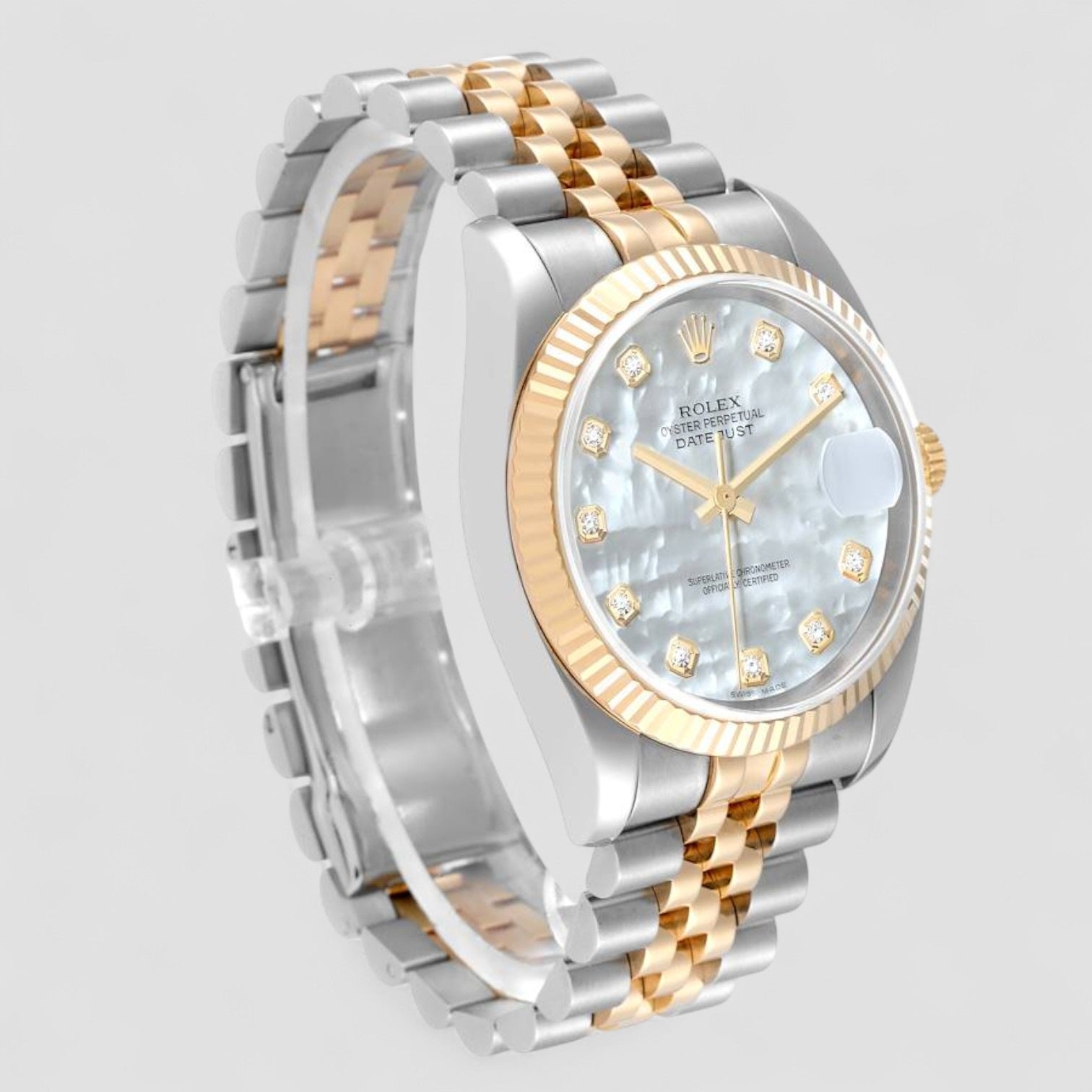 Datejust Steel Yellow Gold MOP Diamond Dial Mens Watch