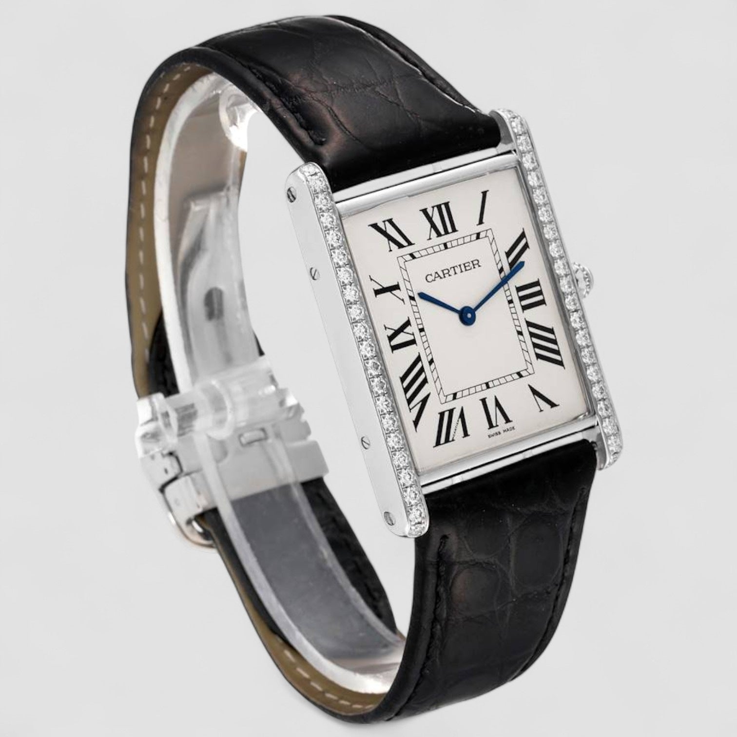 Tank Louis XL 18k White Gold Diamond Mens Watch