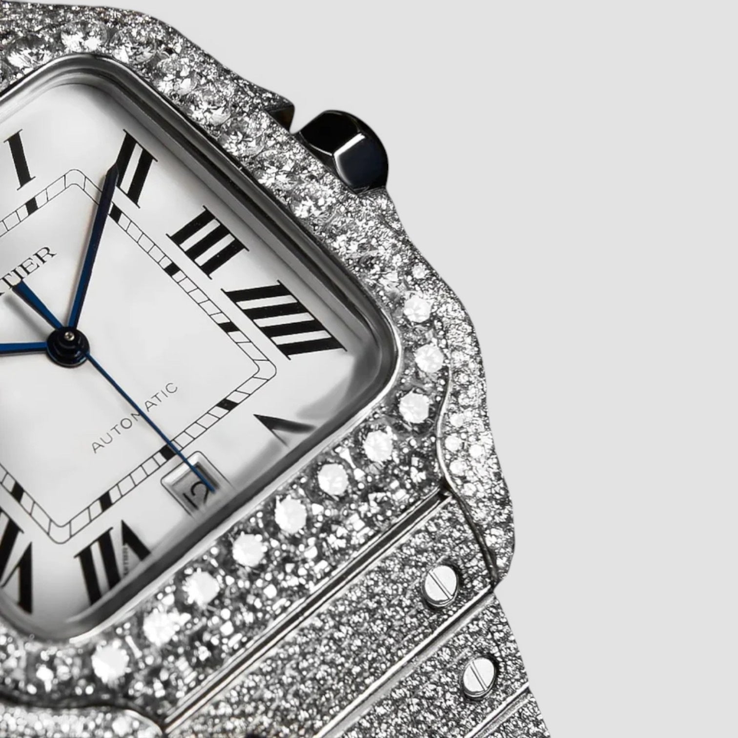 Santos Steel Diamond-Set with White Roman Dial Blue Swords