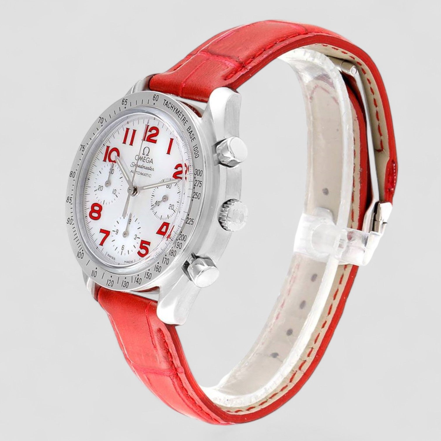 Speedmaster Mother of Pearl Red Strap Ladies Watch
