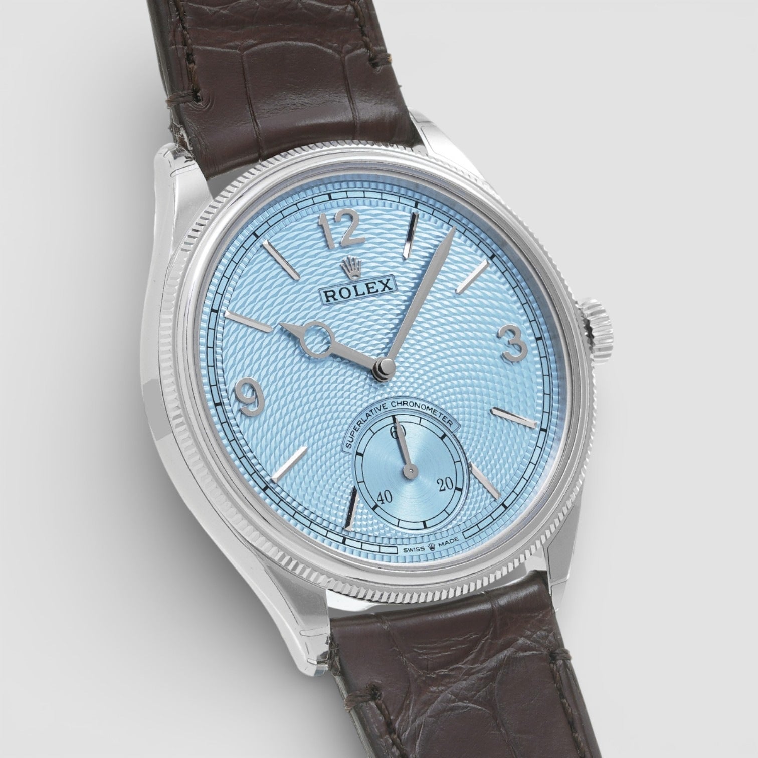 Rolex 1908 Ice Blue Dial Leather Strap 52506