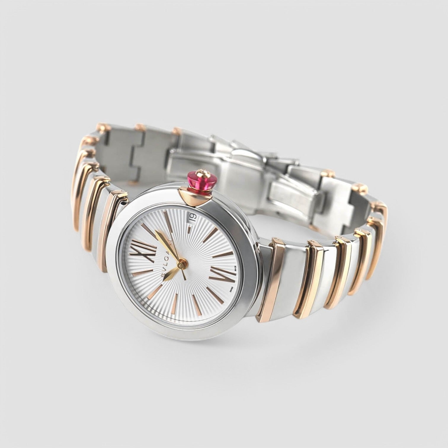Lvcea Automatic Silver Opaline Dial 18kt Pink Gold and Steel Ladies Watch