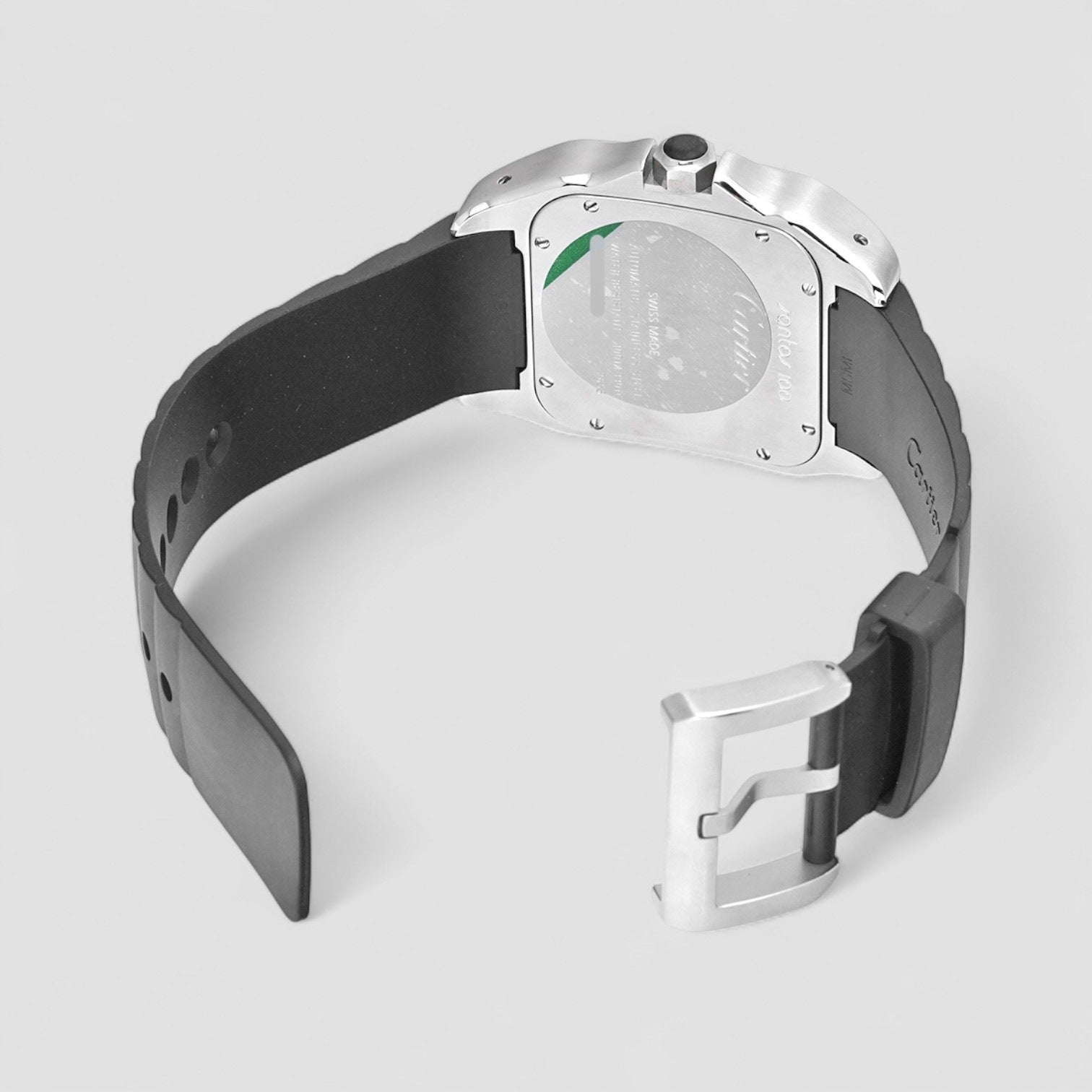 Santos 100 Steel Black Rubber Strap Mens Watch
