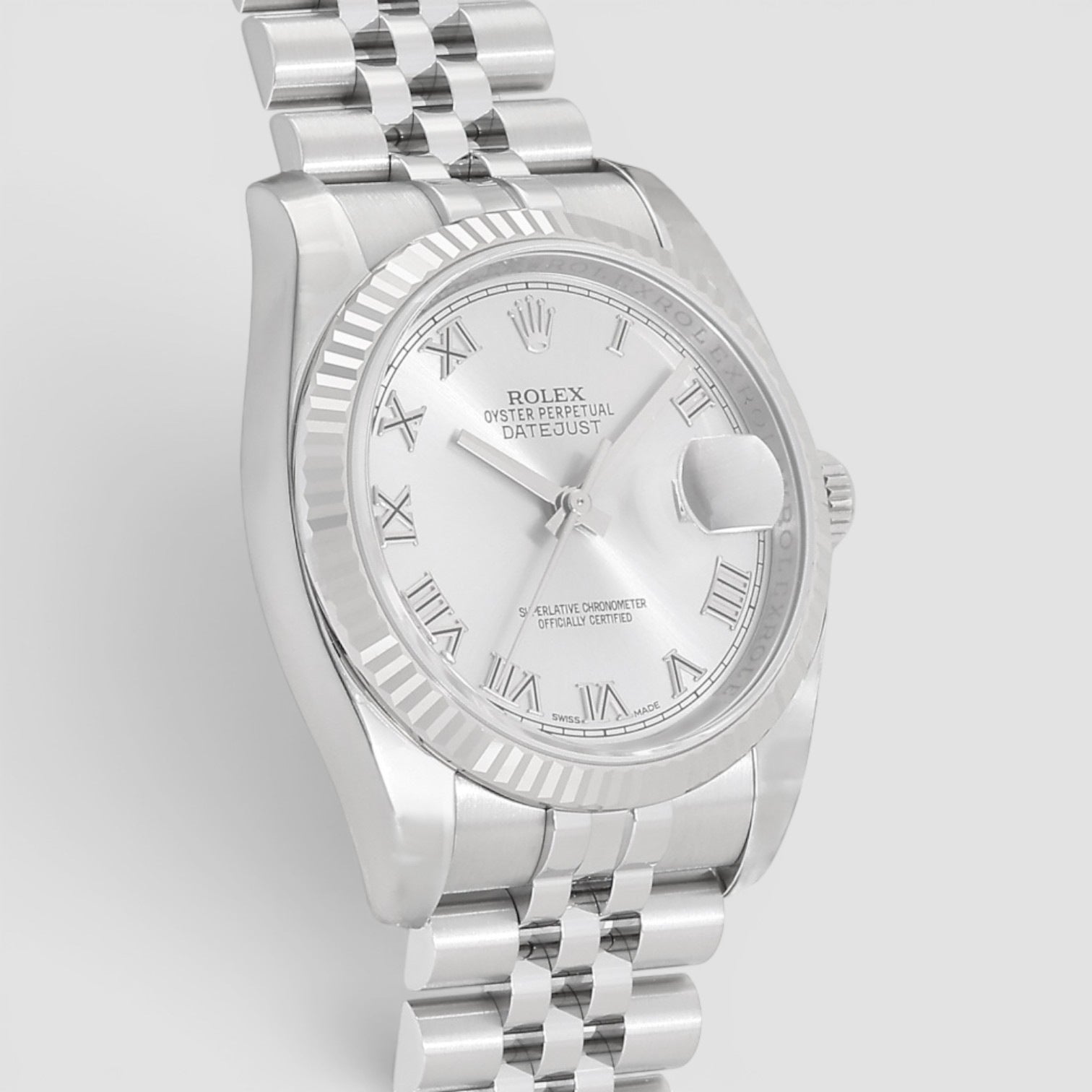 Datejust 36mm Stainless Steel & 18K White Gold Silver Roman Dial