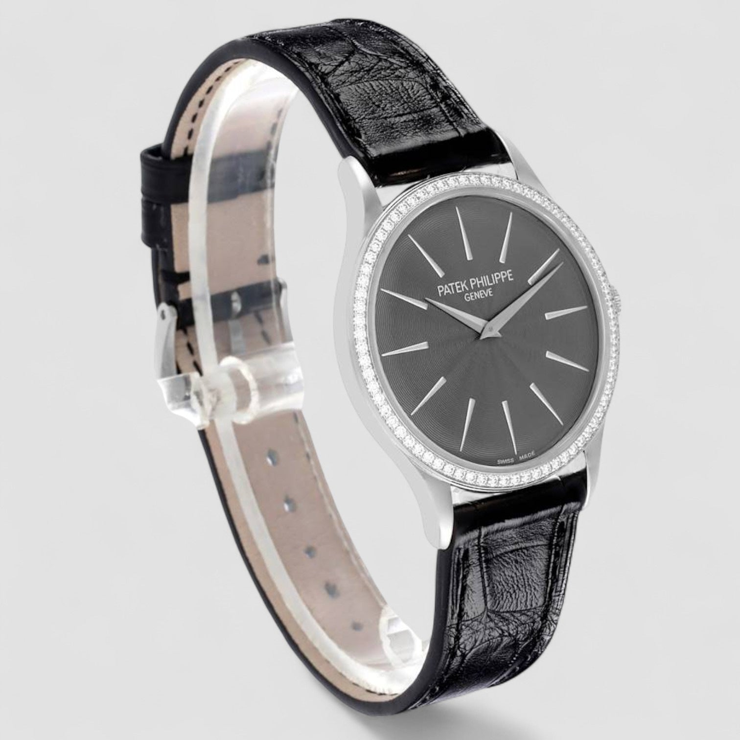 Calatrava White Gold Gray Dial Diamond Ladies Watch