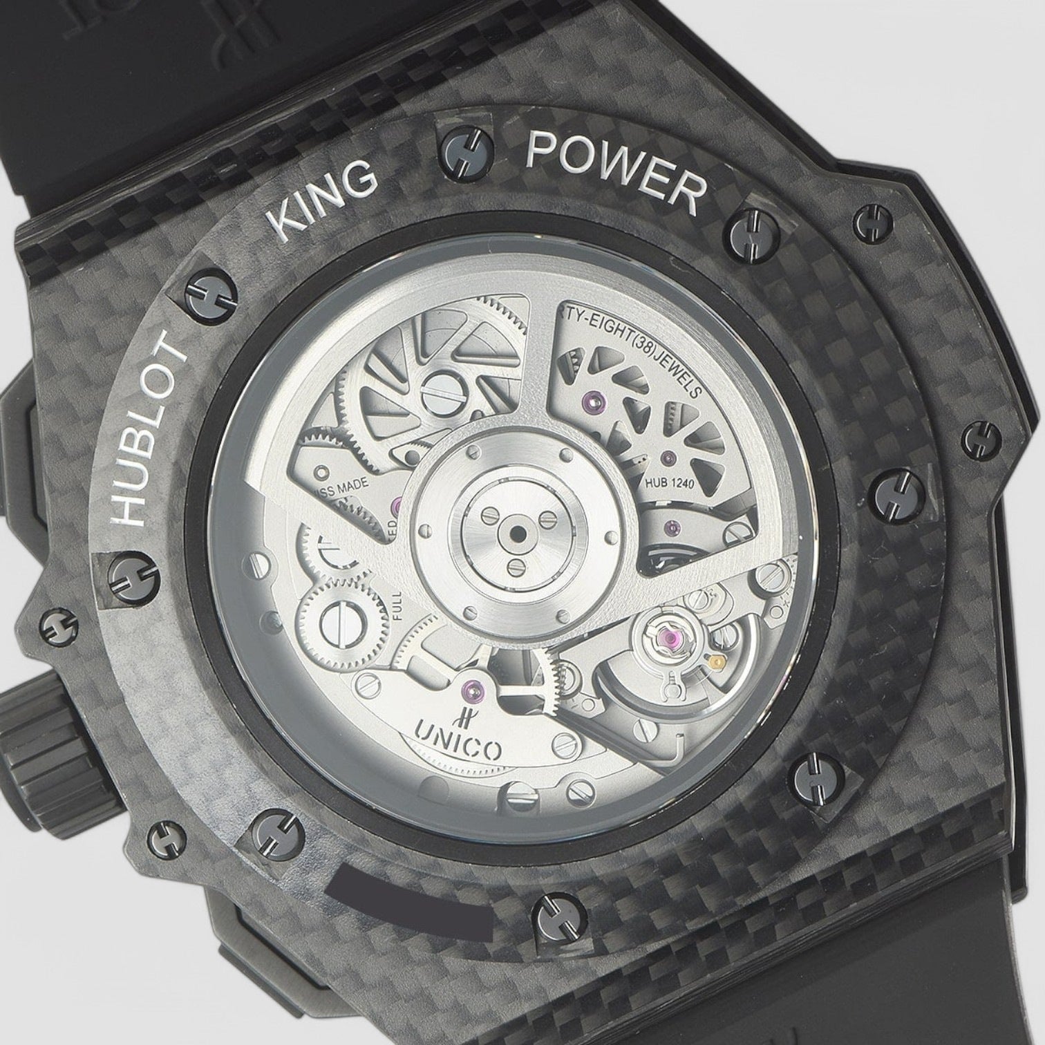 King Power Unico Skeleton Dial Automatic Carbon Fiber Rubber Men's Watch