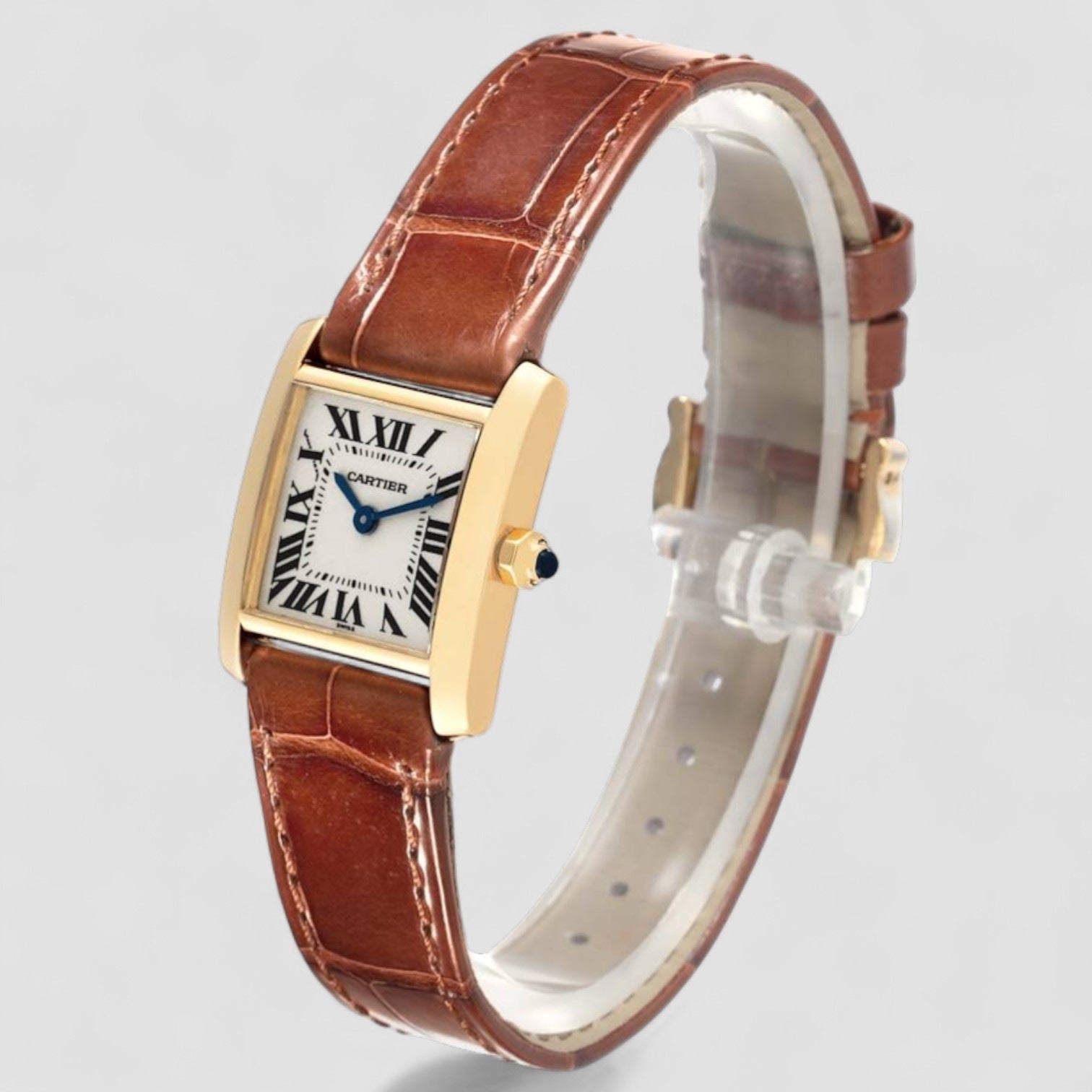 Tank Francaise Yellow Gold Brown Strap Ladies Watch