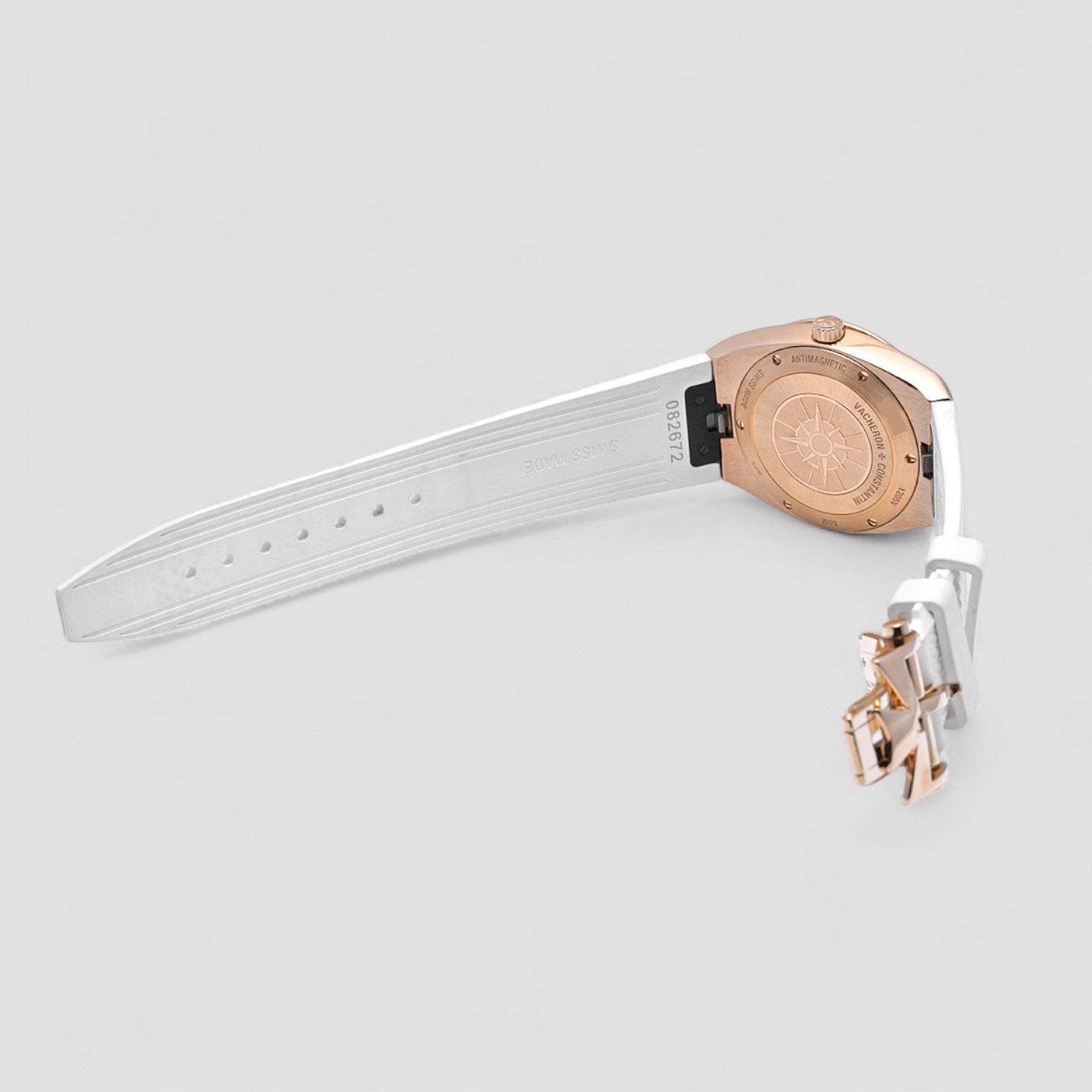 Overseas Quartz Pink Rose Gold Silver Dial Diamond Bezel 33mm