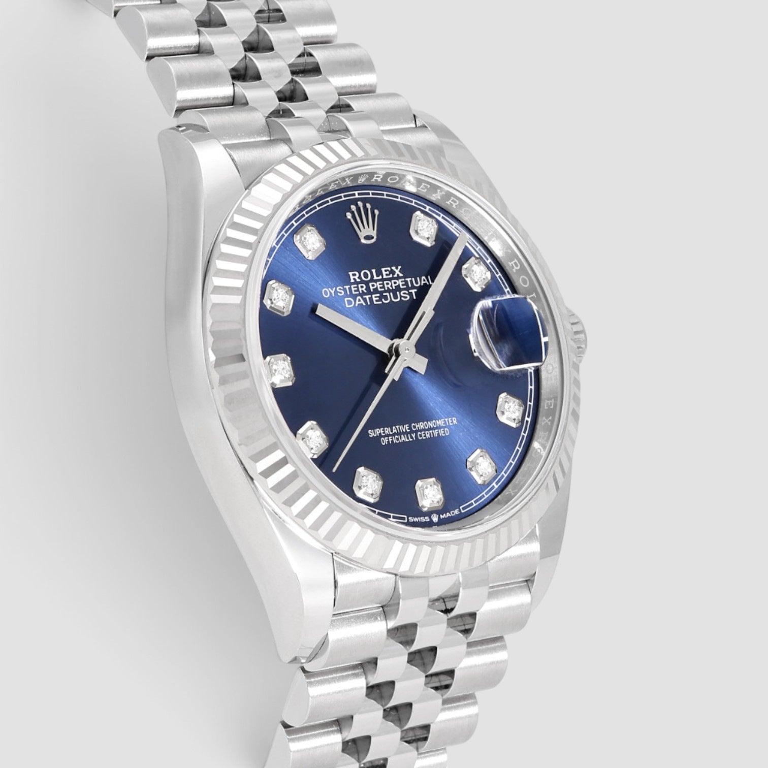 Datejust 36mm Oystersteel & 18K White Gold Blue Diamond Dial