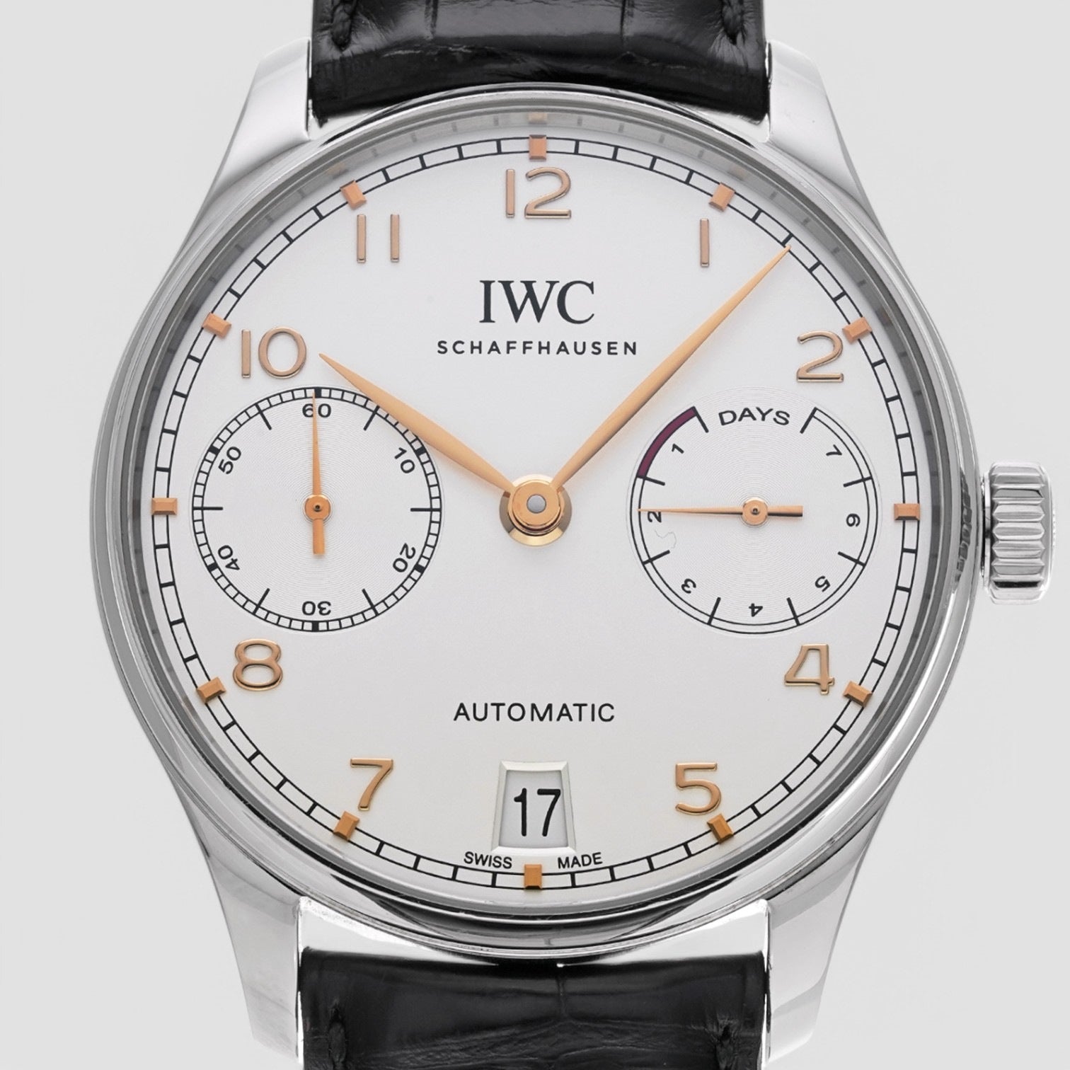 Portuguese 7 Day Automatic SS Silver Dial Rose Numerals