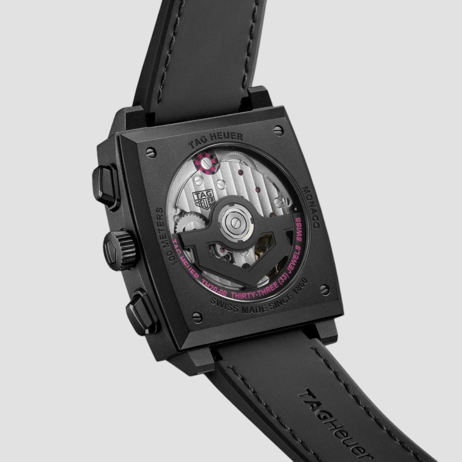 Monaco Chronograph Automatic Black Skeleton Dial Rubber Strap Men's Watch