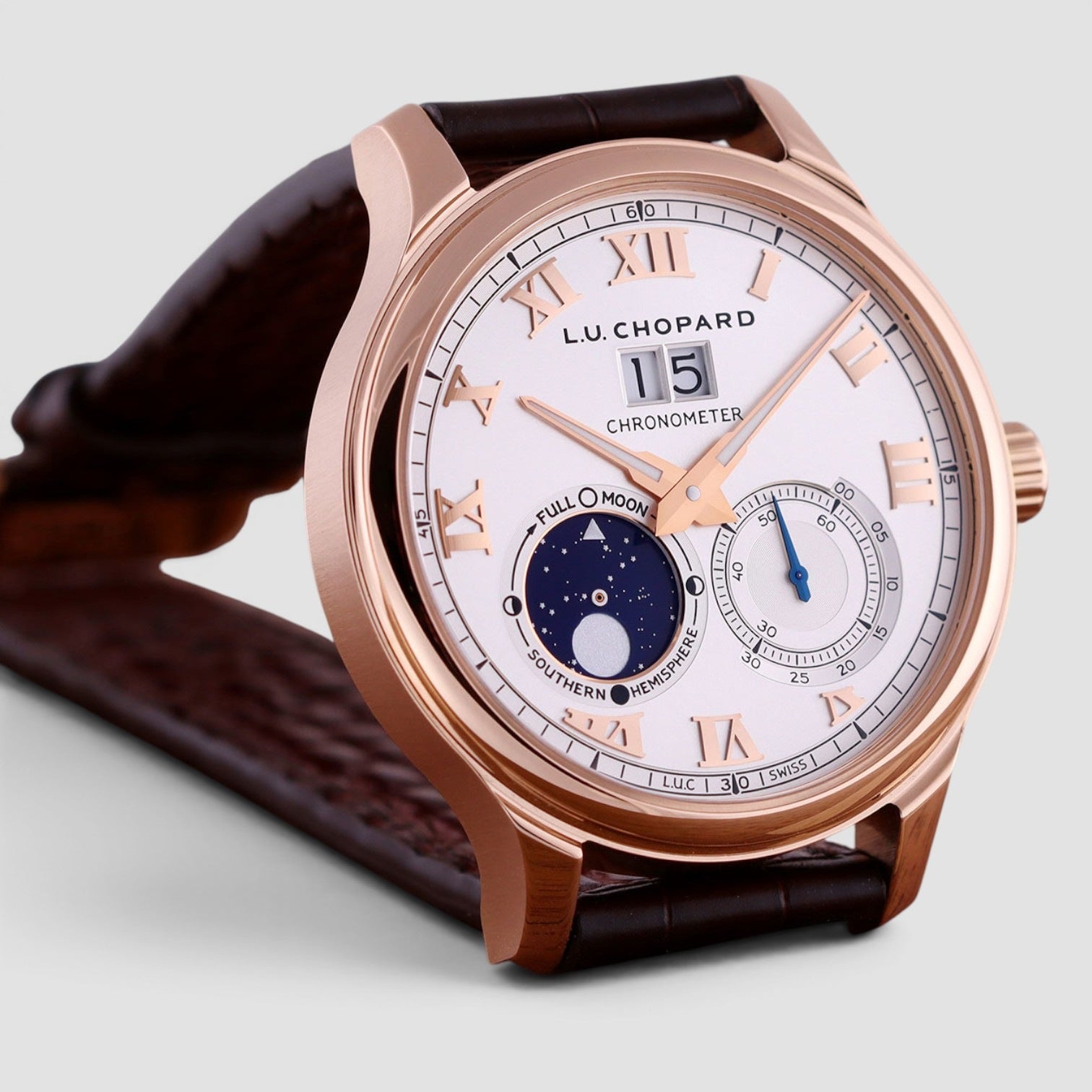 L.U.C Lunar Big Date 42mm 18K Rose Gold Silver Dial