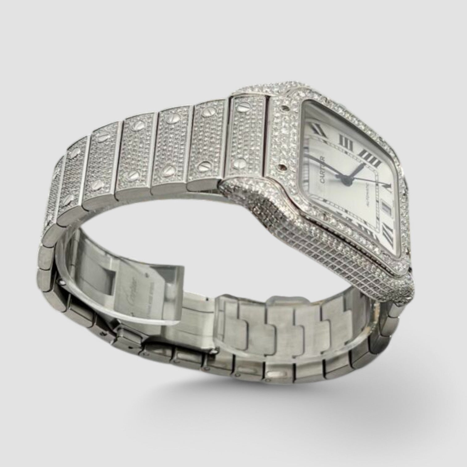 Santos De Cartier Iced Out Diamond – White Dial