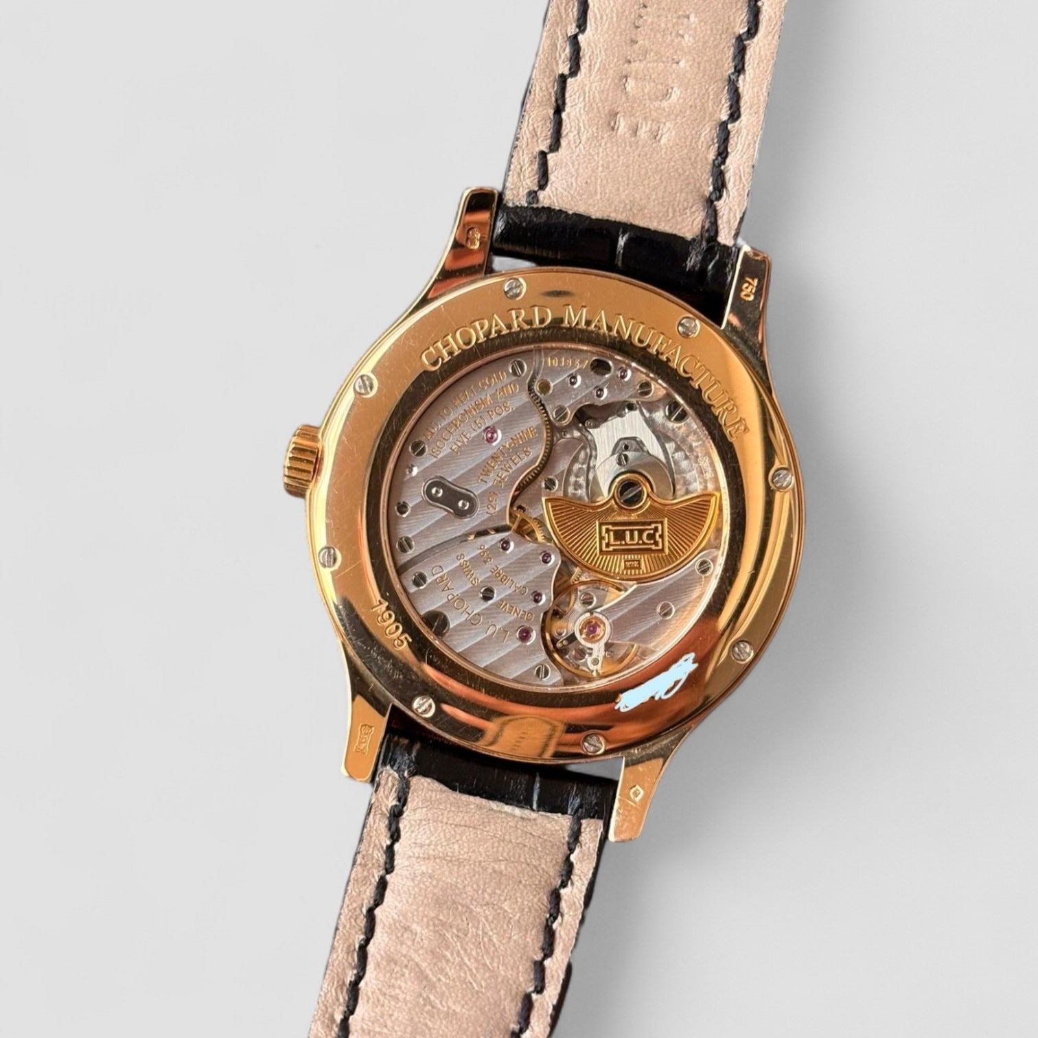 L.U.C. Classic Mark III Black and Silver Guilloche Dial Automatic Rose Gold Men's Watch