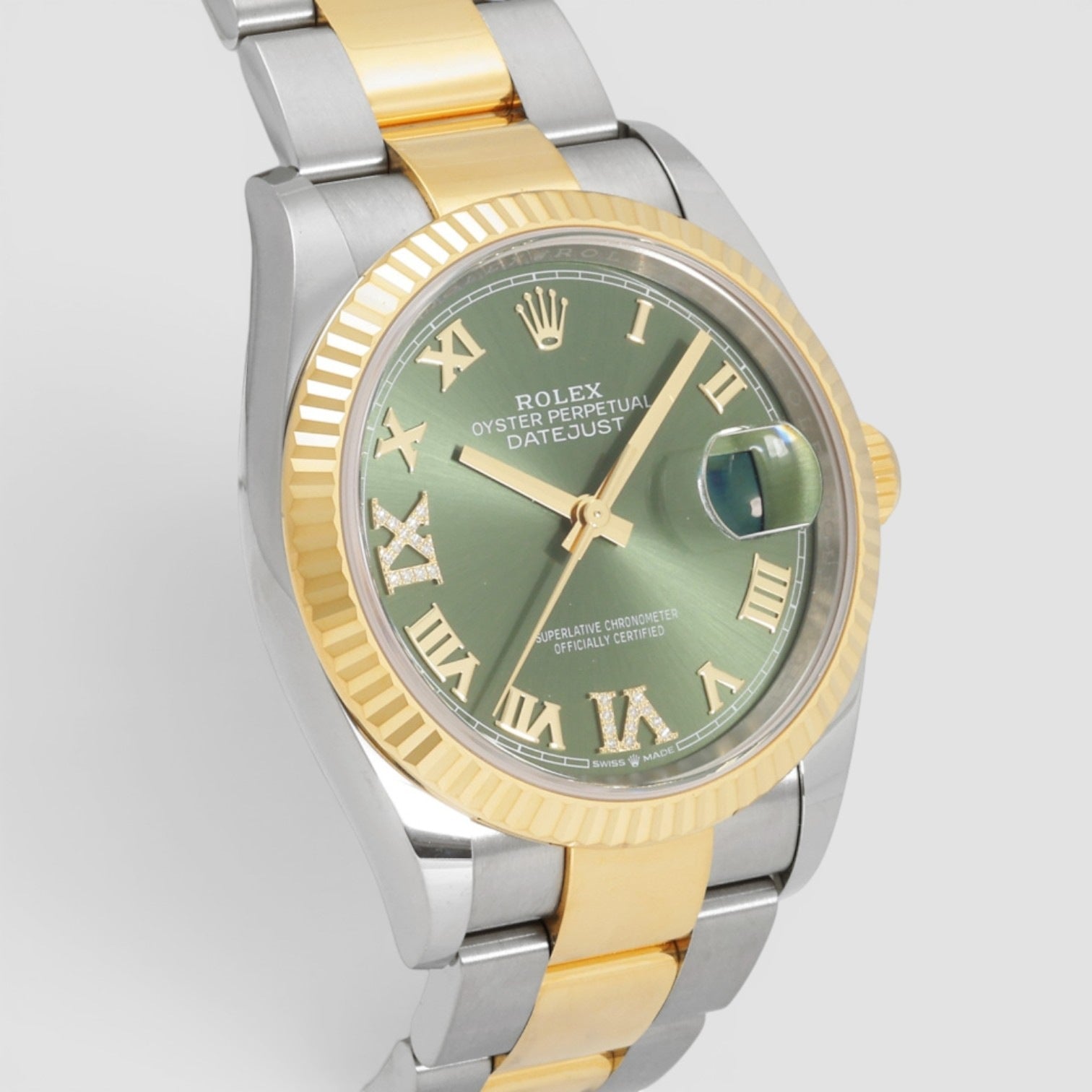 Datejust 36mm Steel & Yellow Gold Olive Green Diamond Dial