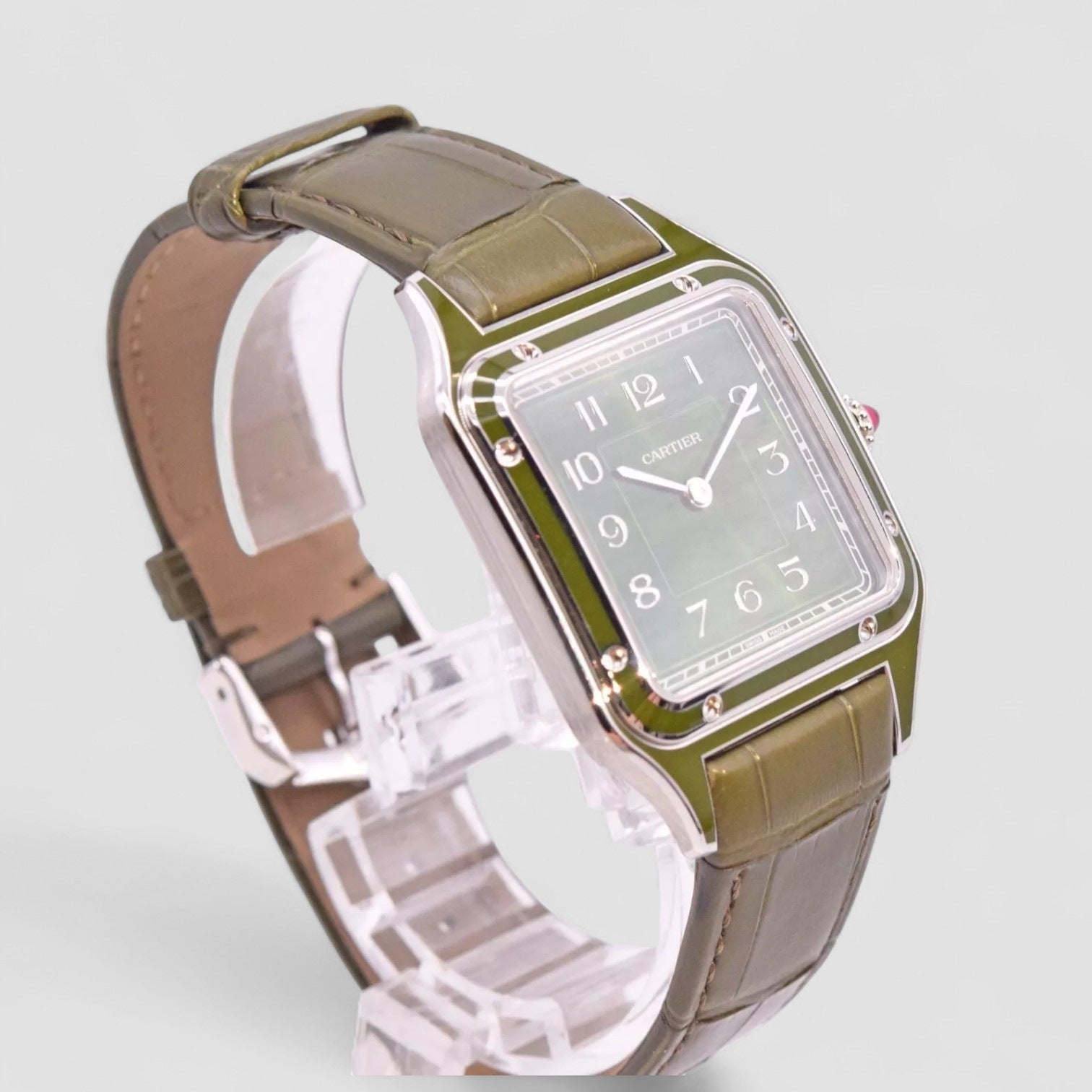 Santos Dumont Platinum Green Dial Mechanical Men's Watch