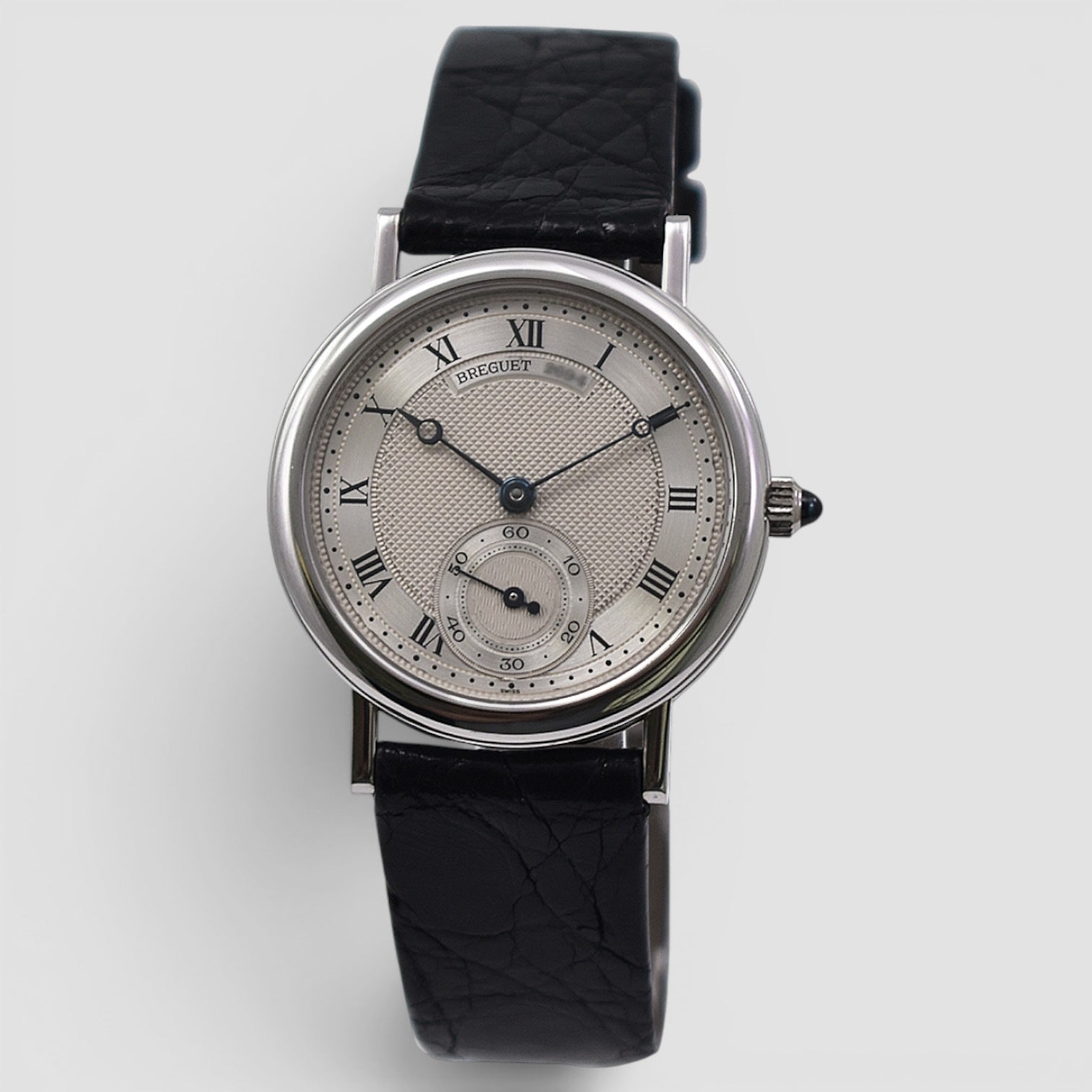Classique 3210BB White Gold Silver Guilloché Dial Black Leather Strap