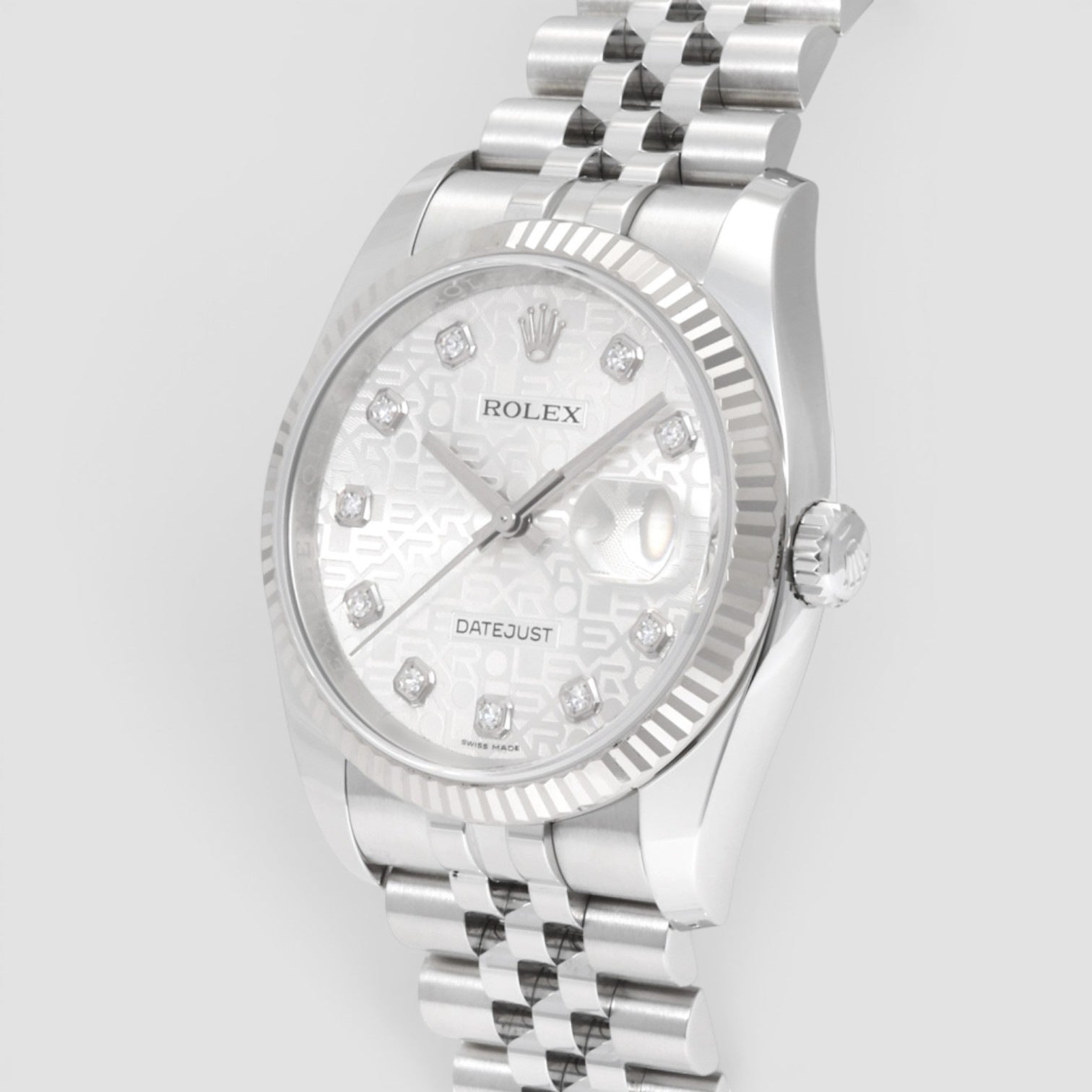 Datejust 36mm Stainless Steel & 18K White Gold Silver Diamond Dial