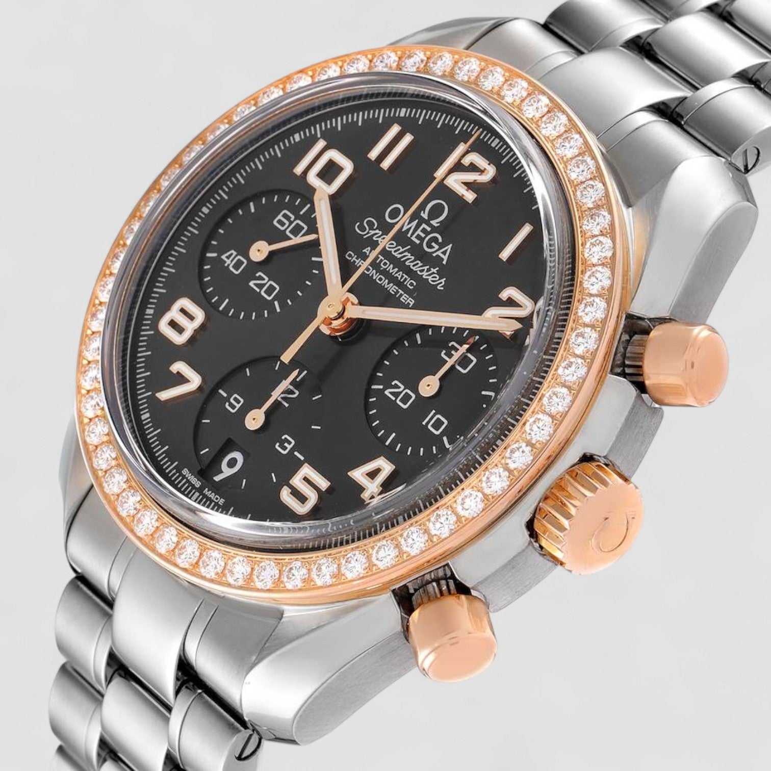 Speedmaster 38mm Steel Rose Gold Diamond Mens Watch