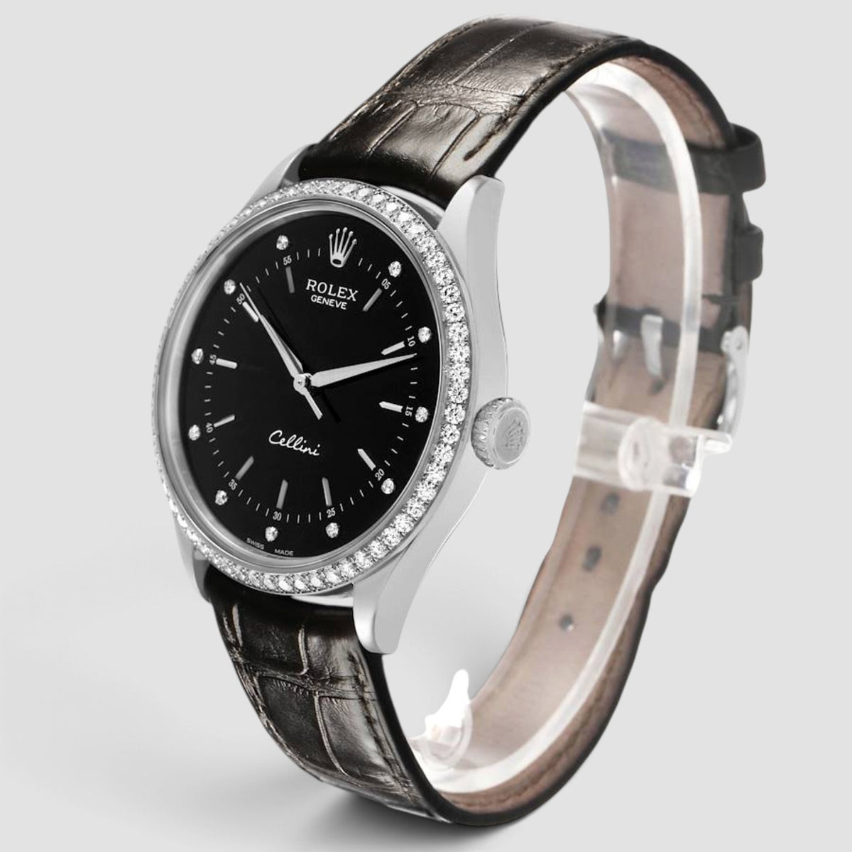 Cellini Time 39 White Gold Diamond Black Dial
