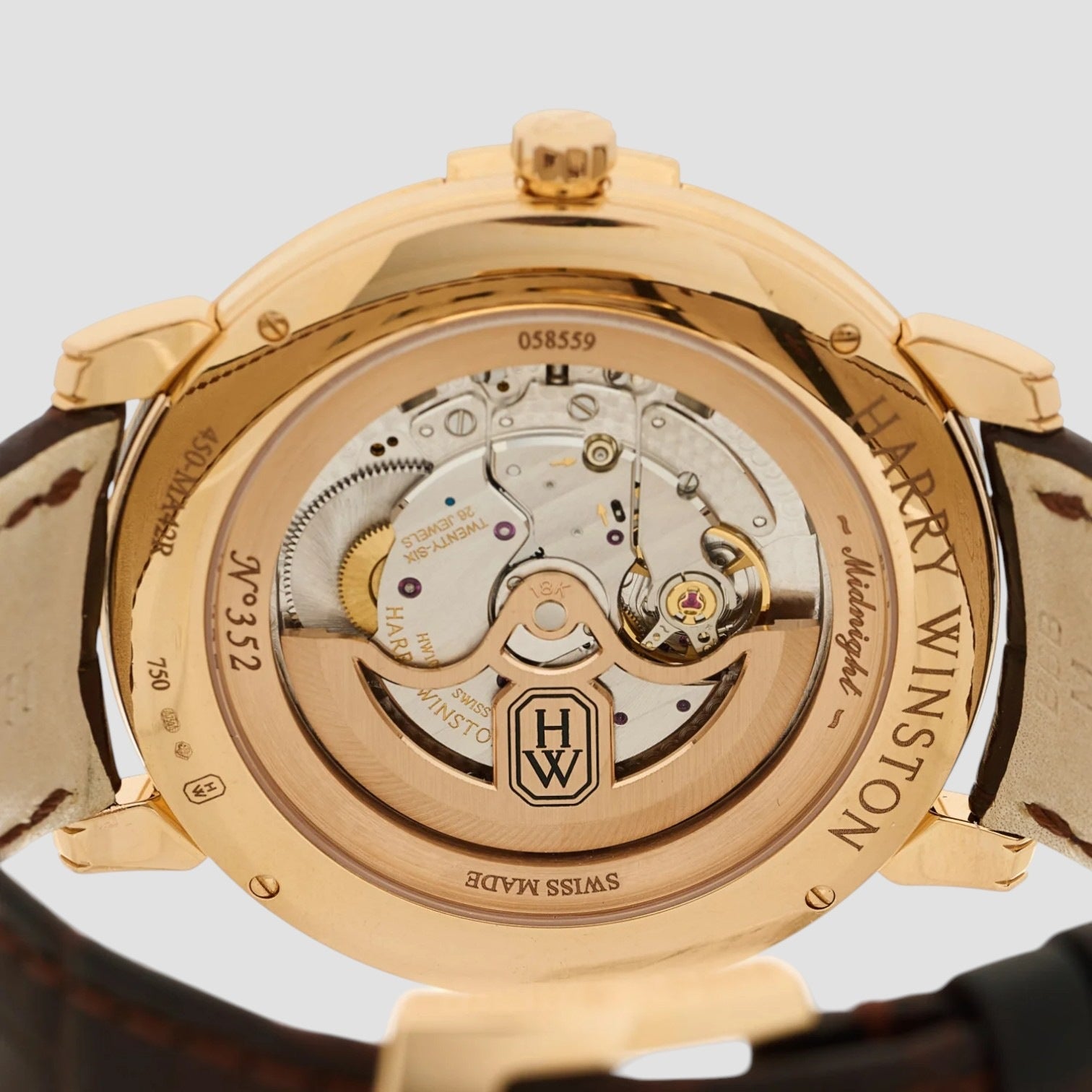 18K Rose Gold Alligator 42mm Midnight Automatic Watch Champagne