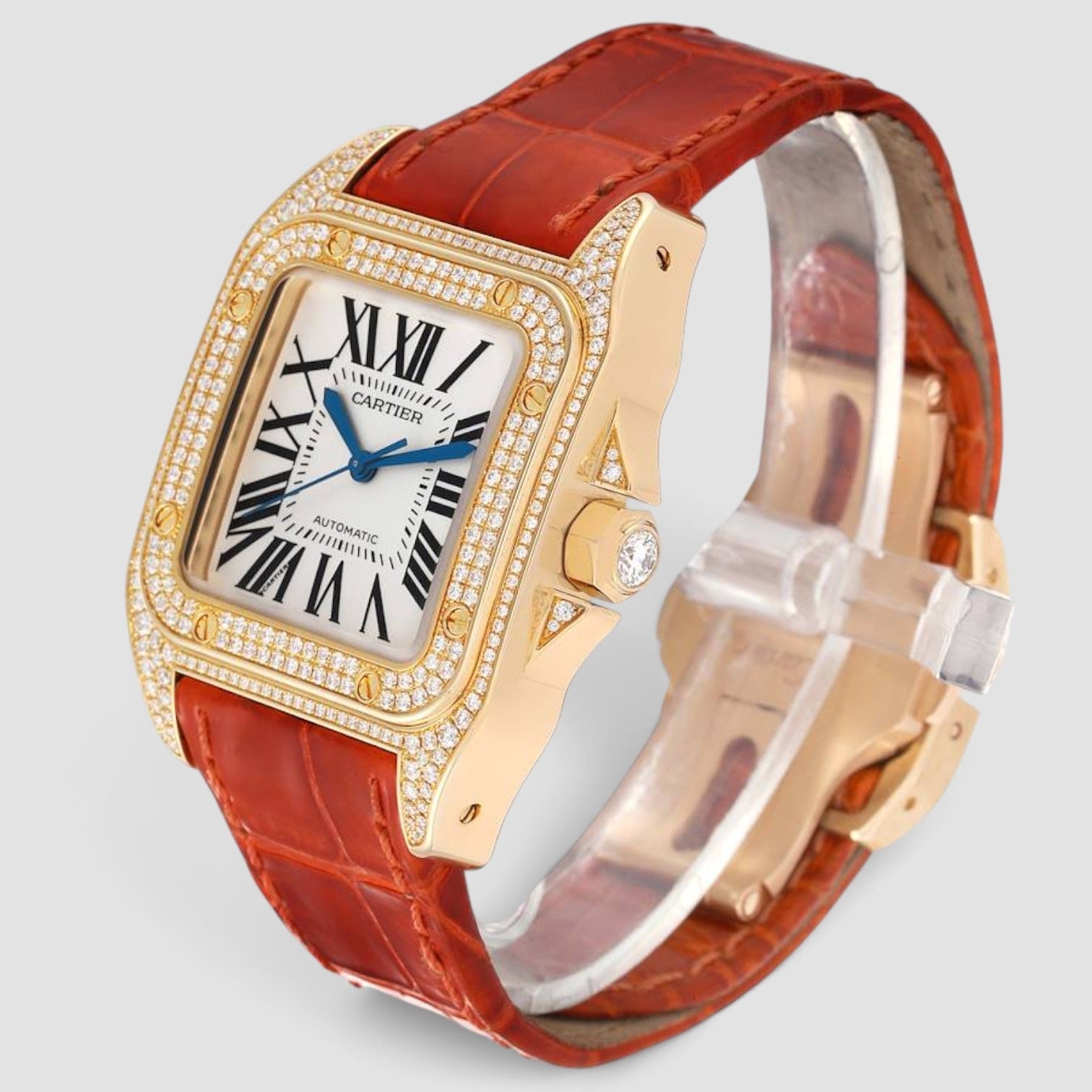 Santos 100 Midsize 18K Yellow Gold Diamond-Set Bezel