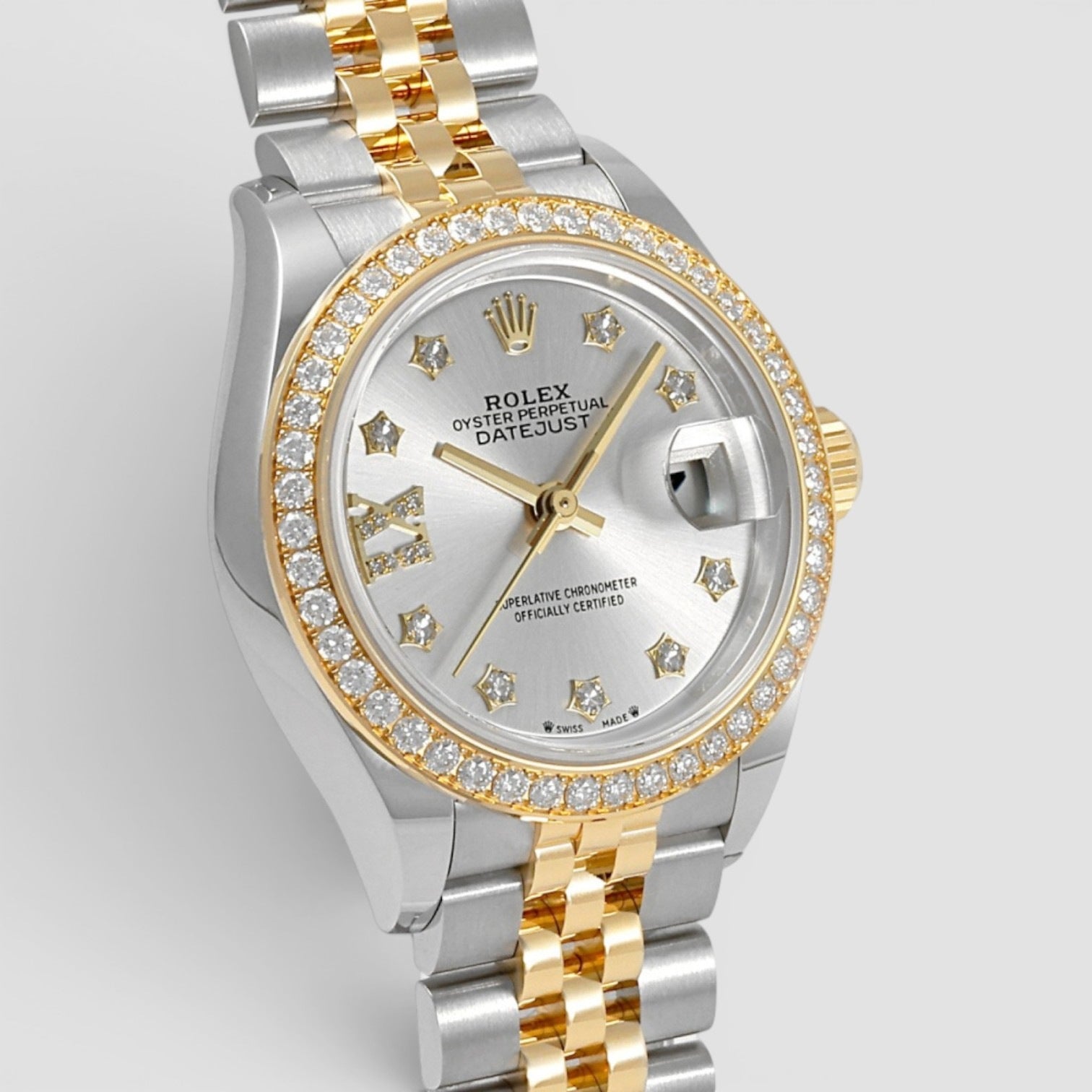 Lady-Datejust 28mm Steel & Yellow Gold Diamond Silver Dial