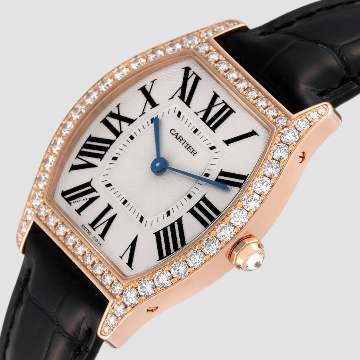 Tortue Medium Rose Gold Diamond Bezel Mens Watch